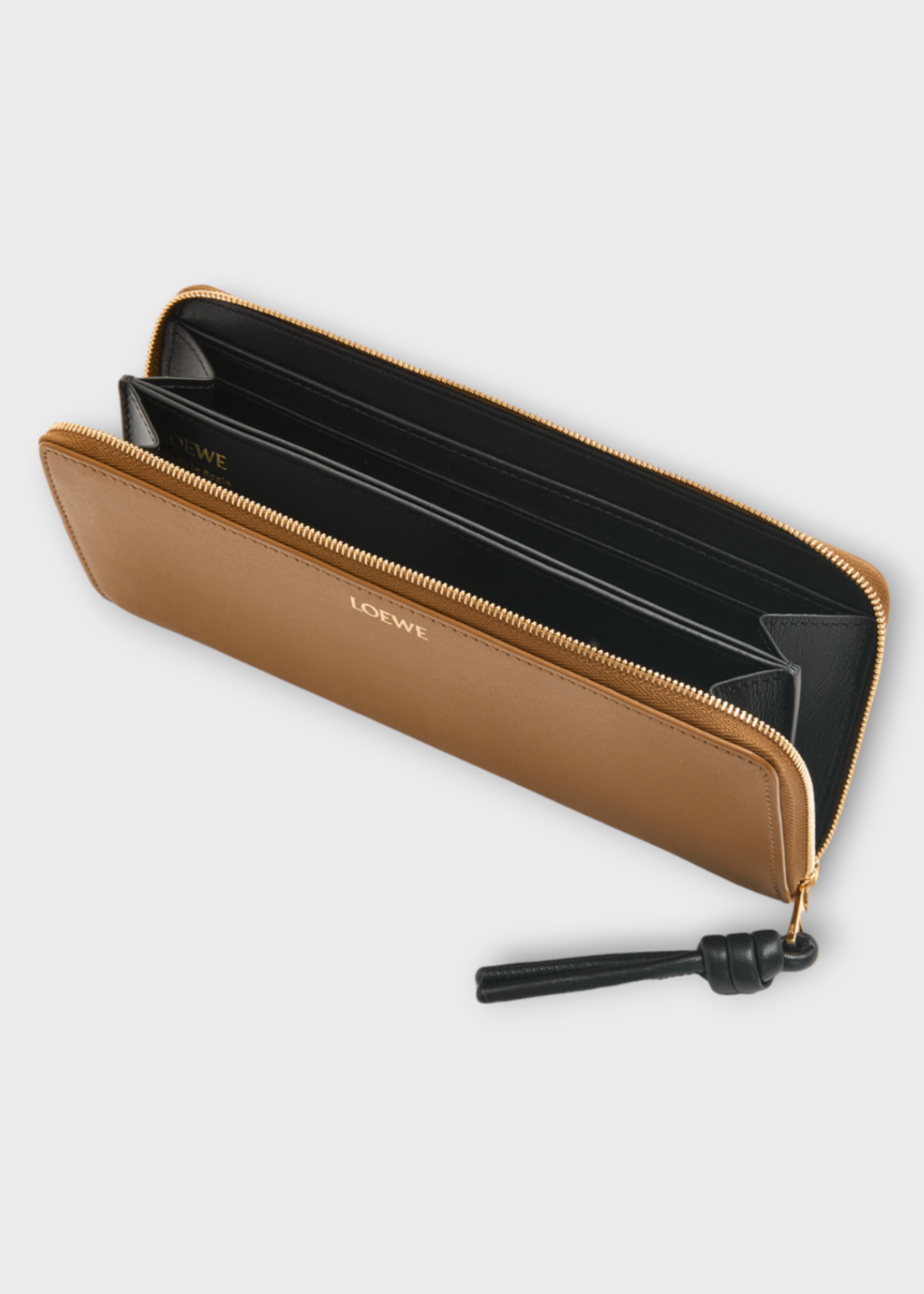 Loewe Loewe Wallet, Multi, Calfskin Knot Zip Around Wallet in Oak & Black