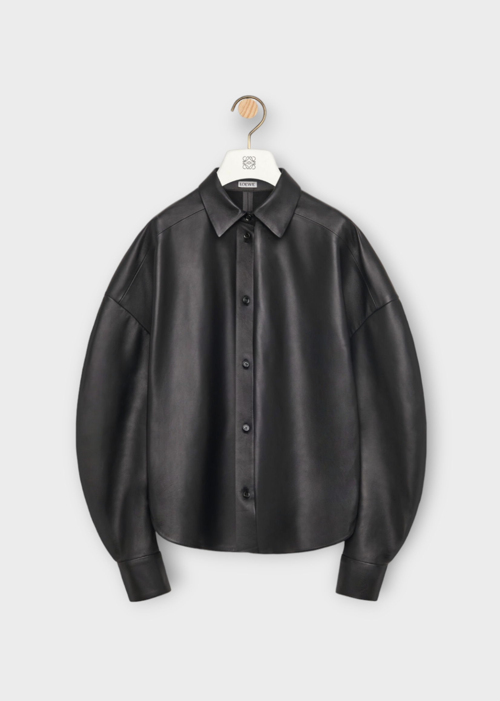 Loewe Loewe Shirt, Black, Lambskin Relaxed Fit Collared Shirt in Black w/ Balloon Sleeves