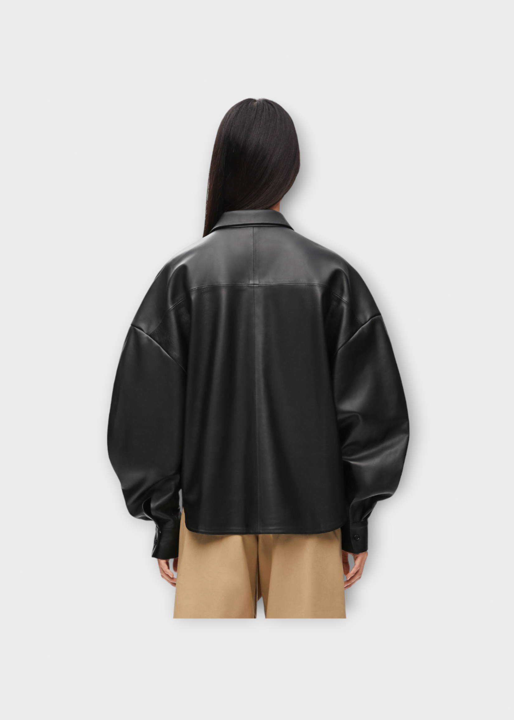 Loewe Loewe Shirt, Black, Lambskin Relaxed Fit Collared Shirt in Black w/ Balloon Sleeves