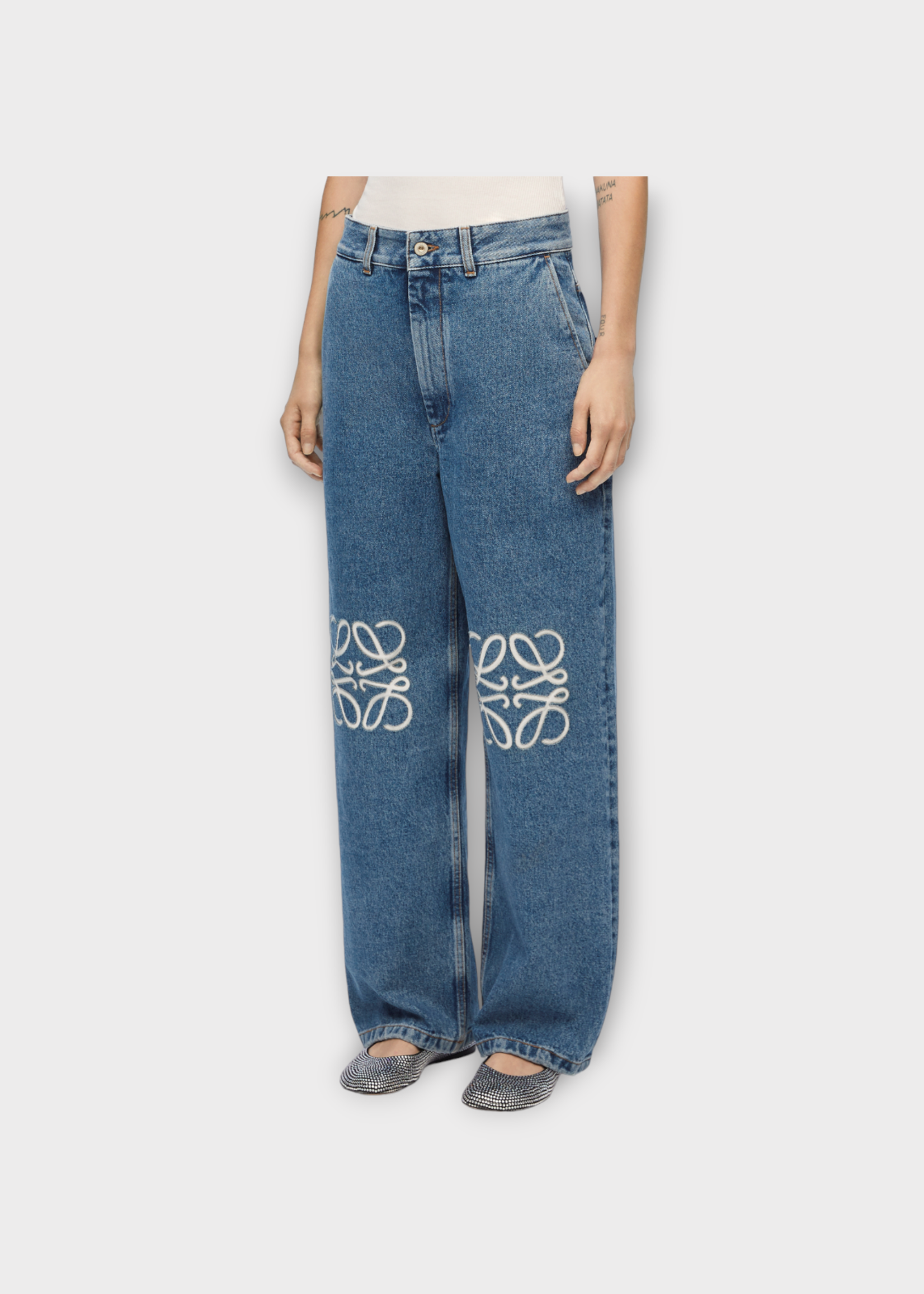 Loewe Loewe Jeans, Blue, Loewe Jeans, Blue, Cotton Low Rise Baggy Denim Pants In Jeans Blue w/ Anagram Embroidery
