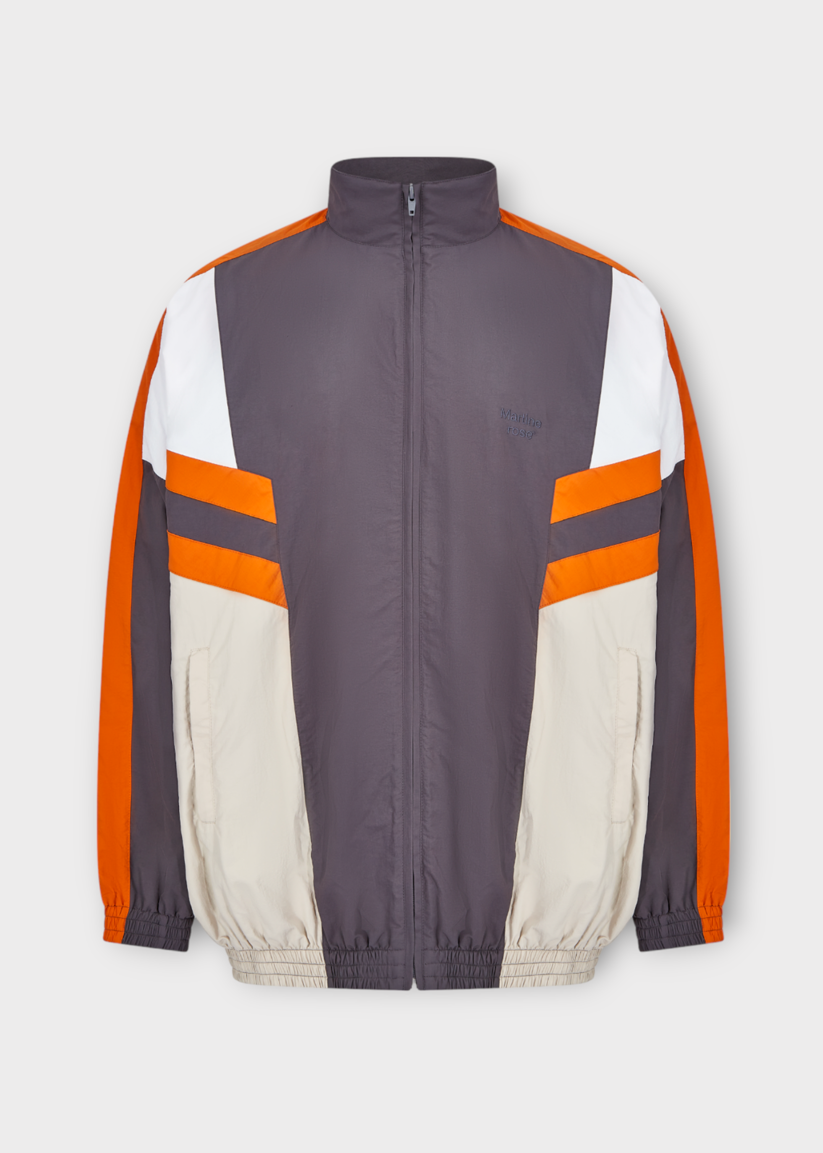 Martine Rose Martine Rose Jacket, Multi, High Neck Front Zip Closure Panelled Track Jacket In Grey Orange & Beige