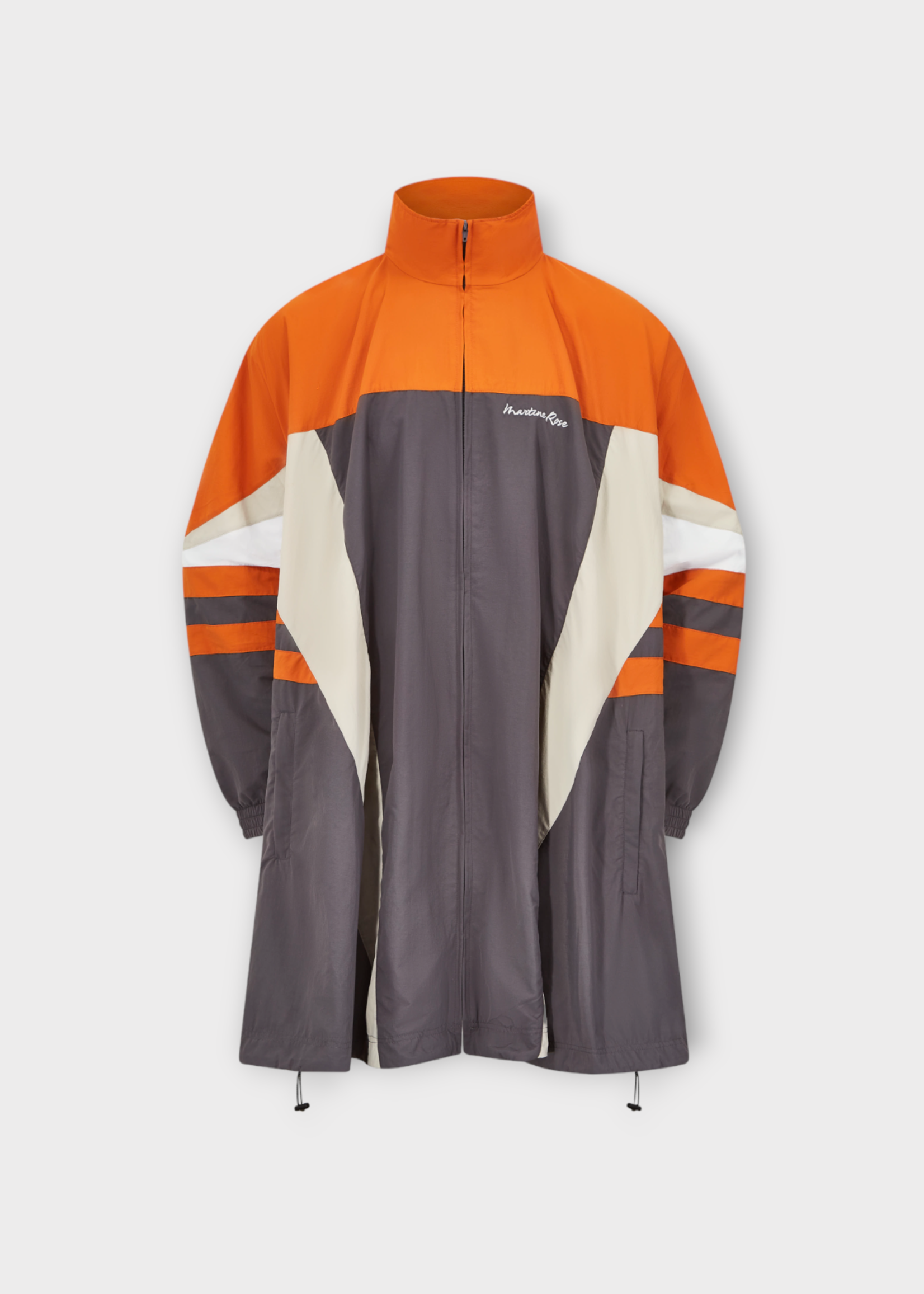 Martine Rose Martine Rose Jacket, Multi, High Neck Zip Up Draped A-Line Compressed Track Jacket In Grey & Orange & Beige