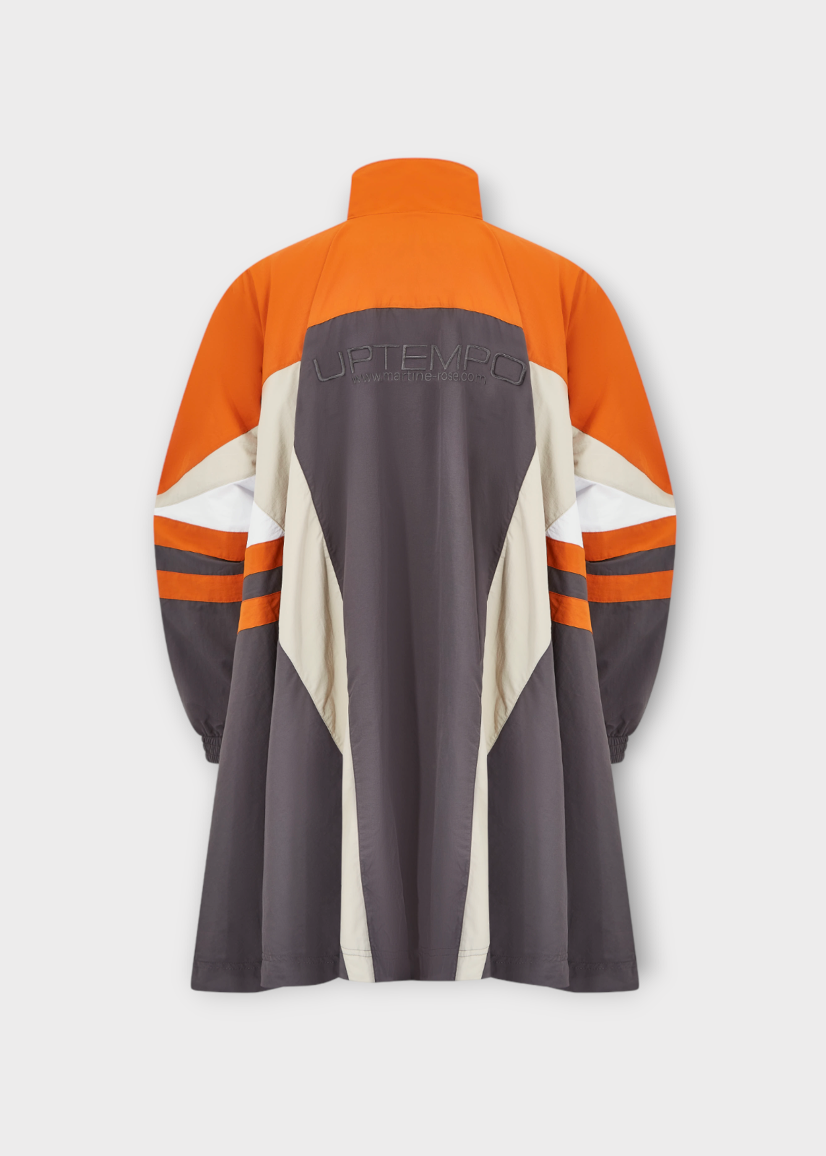 Martine Rose Martine Rose Jacket, Multi, High Neck Zip Up Draped A-Line Compressed Track Jacket In Grey & Orange & Beige