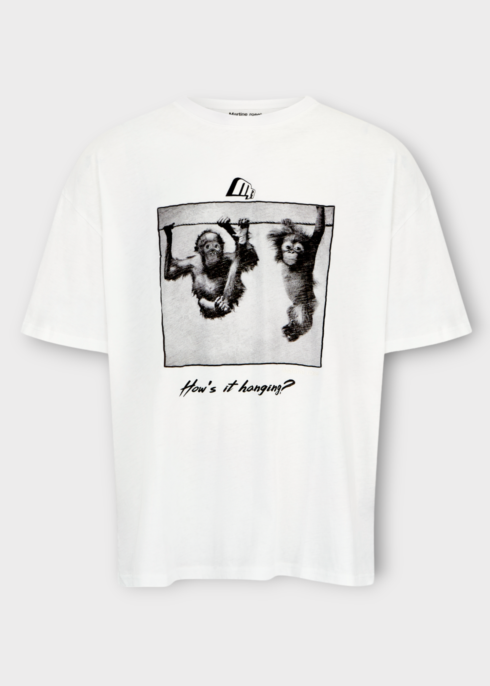 Martine Rose Martine Rose T-Shirt, Print, Cotton Oversized S&S T-Shirt In White w/ Hanging Monkey Print