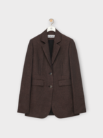 Loewe Loewe Jacket, Brown, Linen Slim Fit Single Breasted Tailored Jacket in Dark Brown