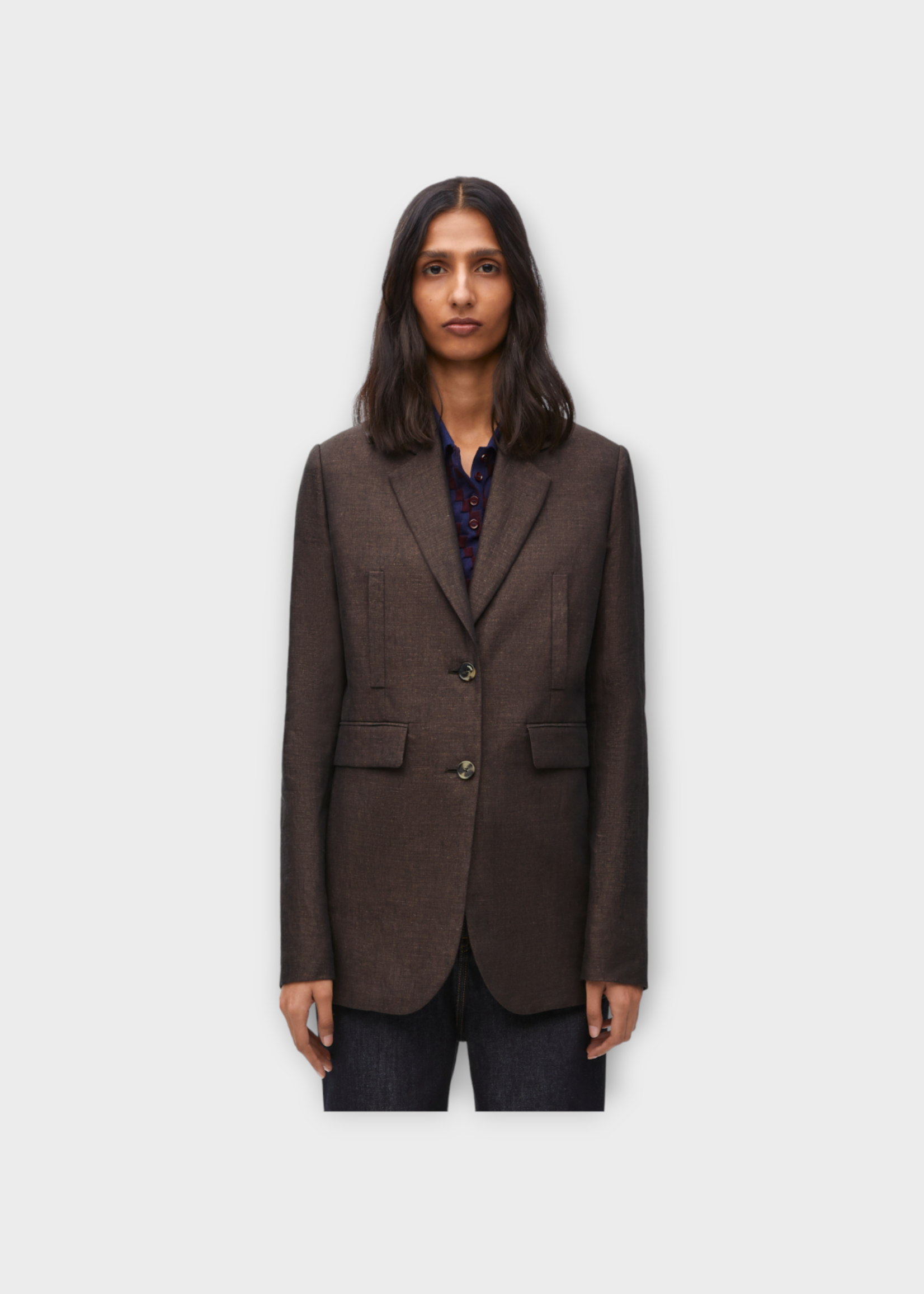 Loewe Loewe Jacket, Brown, Linen Slim Fit Single Breasted Tailored Jacket in Dark Brown