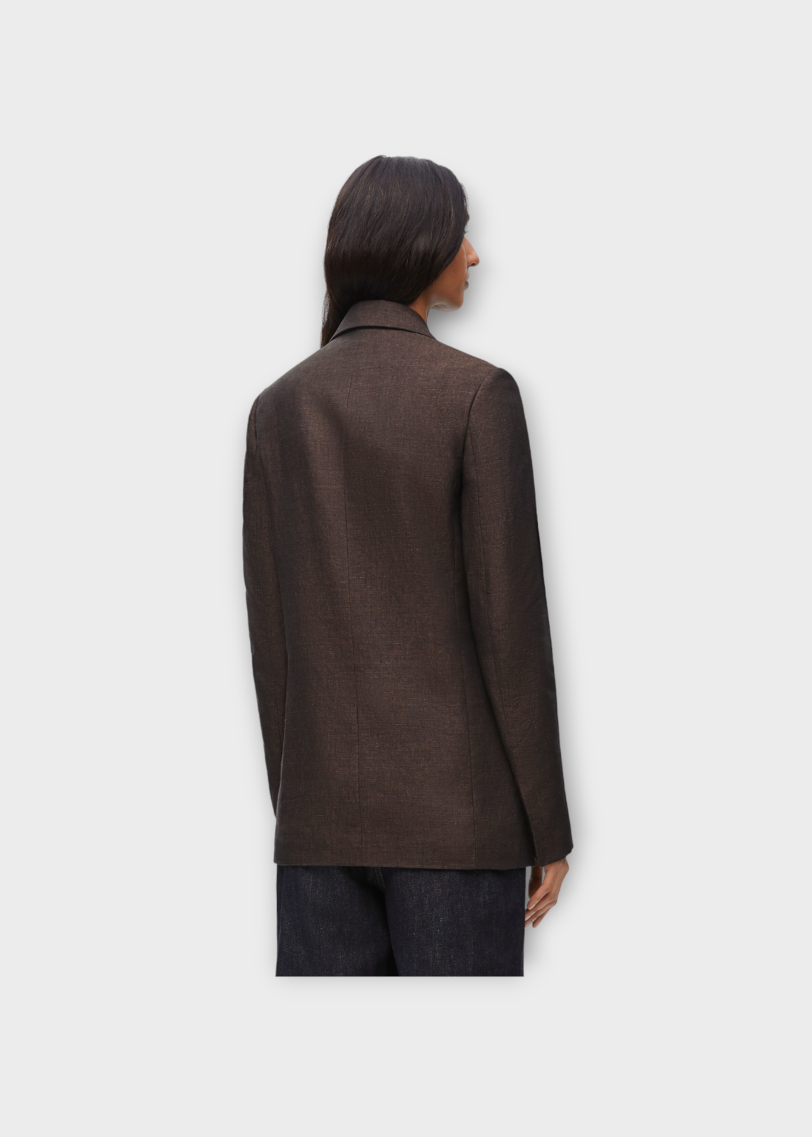 Loewe Loewe Jacket, Brown, Linen Slim Fit Single Breasted Tailored Jacket in Dark Brown