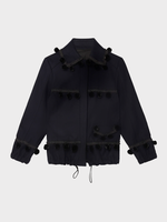 Wales Bonner Wales Bonner Jacket, Navy, Wool Collared Button Up Tailored Jacket in Navy w/ Raffia Details