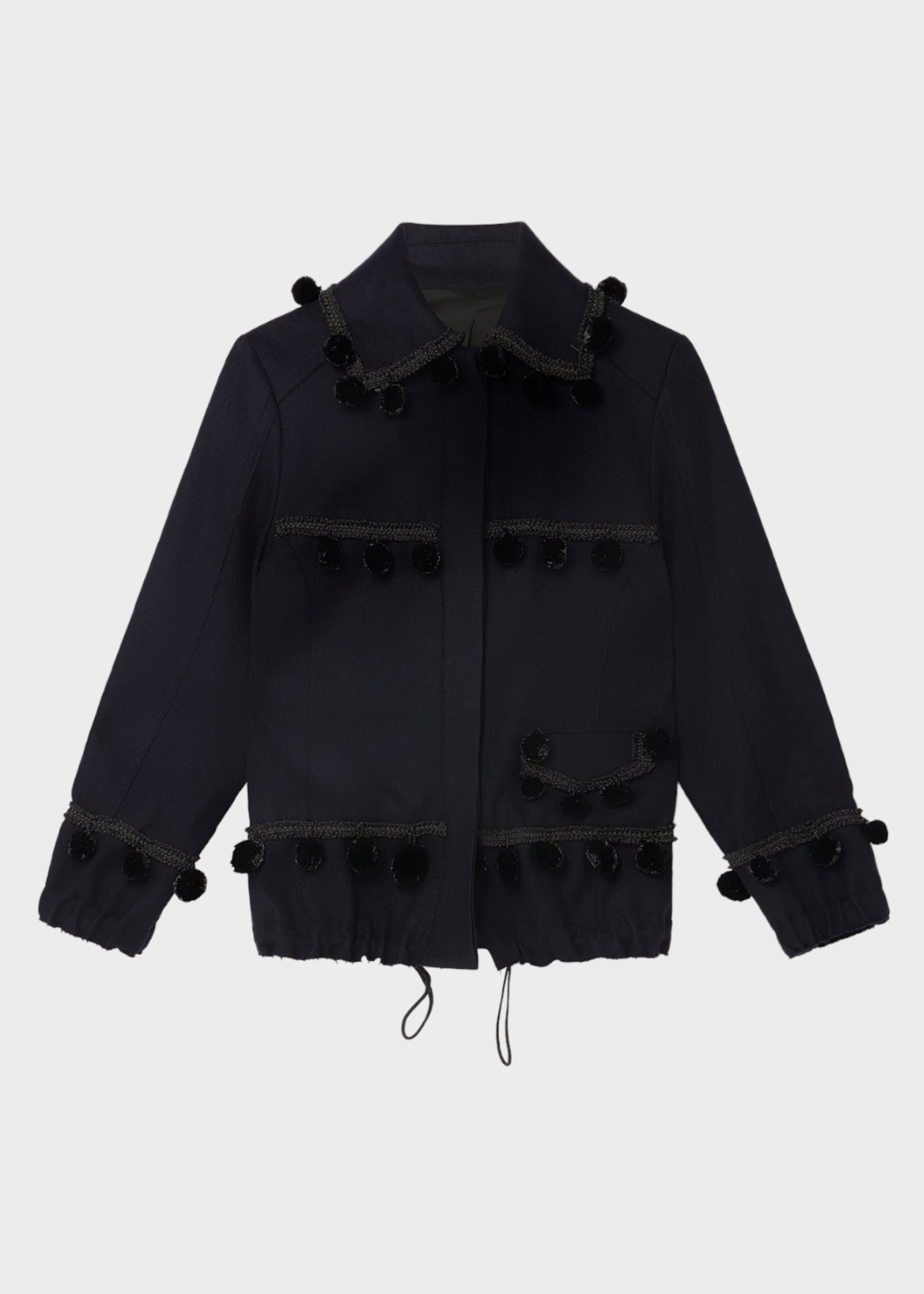 Wales Bonner Wales Bonner Jacket, Navy, Wool Collared Button Up Tailored Jacket in Navy w/ Raffia Details