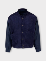 Giuliva Heritage Giuliva Heritage Jacket, Navy, Otto Suede & Linen Button Up Jacket In Navy Blue w/ Deep Pockets