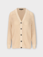 Loro Piana Loro Piana Knitwear, Beige, Ikeda Silk & Cotton V-Neck Button Up Ribbed Cardigan In Lotus Root