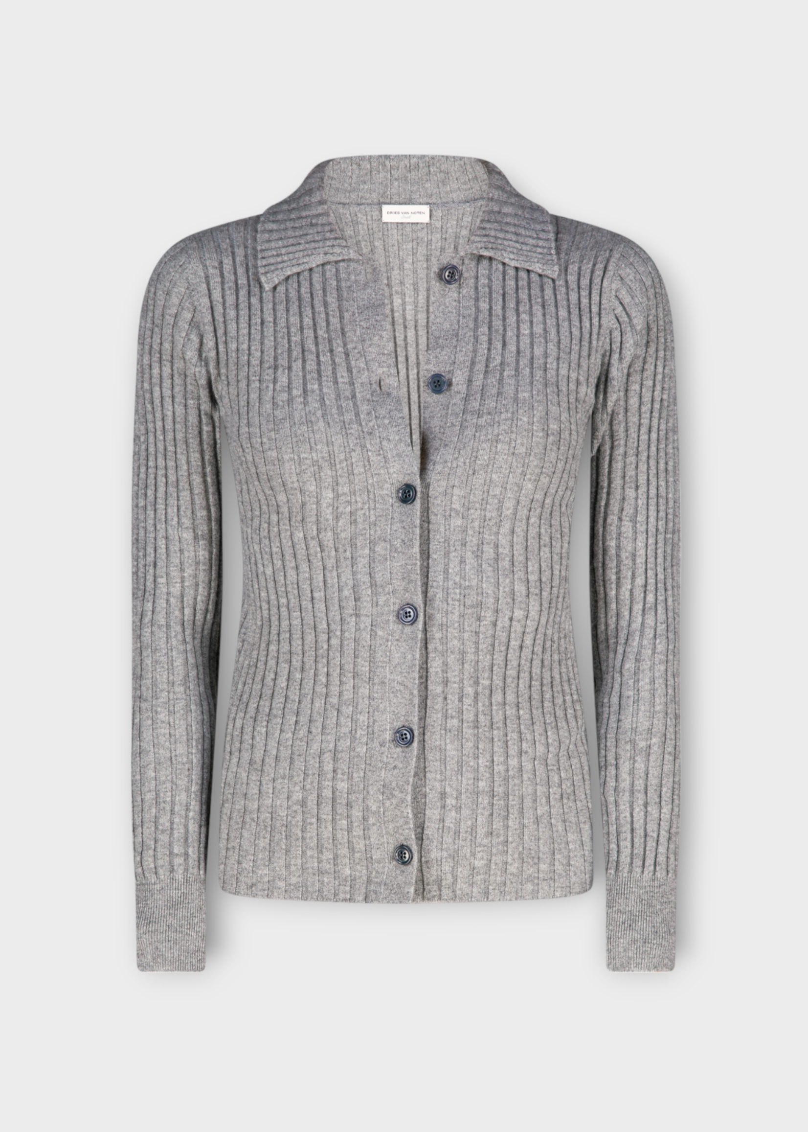 Dries Van Noten Dries Van Noten Knitwear, Grey, Tarot Collared Ribbed Button Up Cardigan