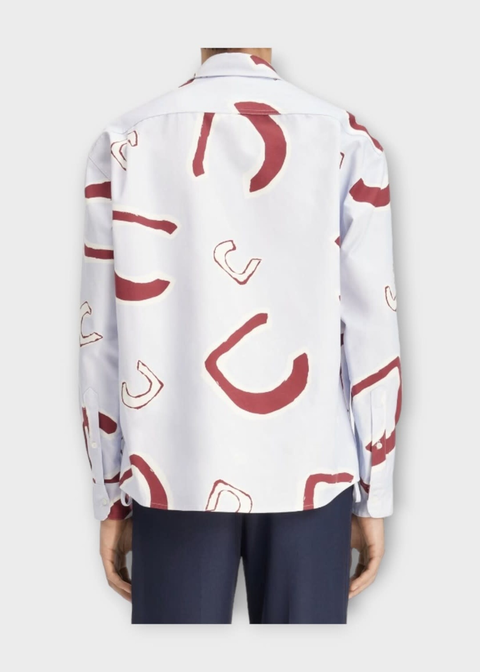 Jacquemus Jacquemus Shirt, Print, La Chemise Simon Cotton Collared in Light Blue w/ Red Monogram Print