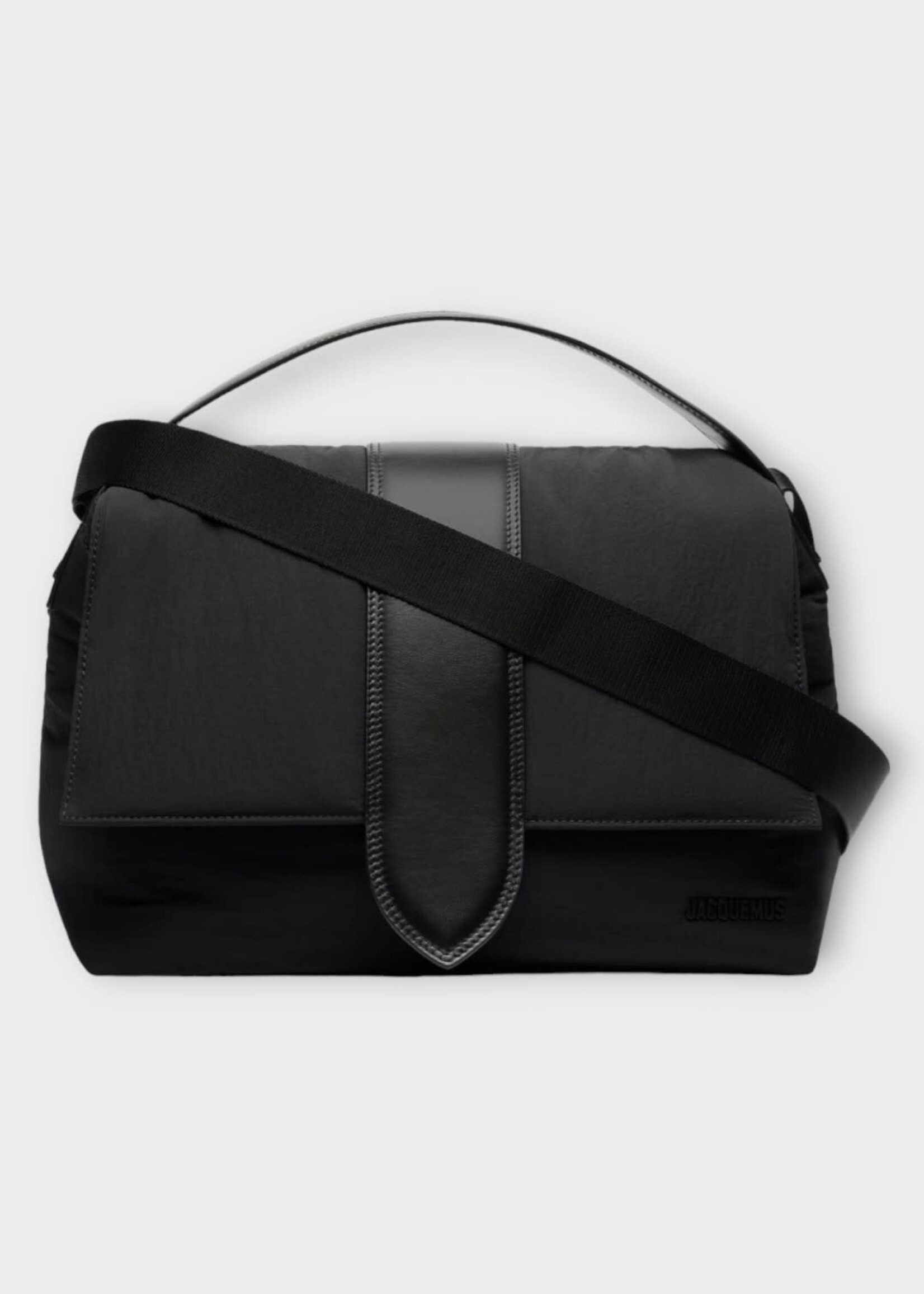 Jacquemus Jacquemus Bag, Black, Le Messenger Bambino Nylon Top Handle Flap Closure In Black