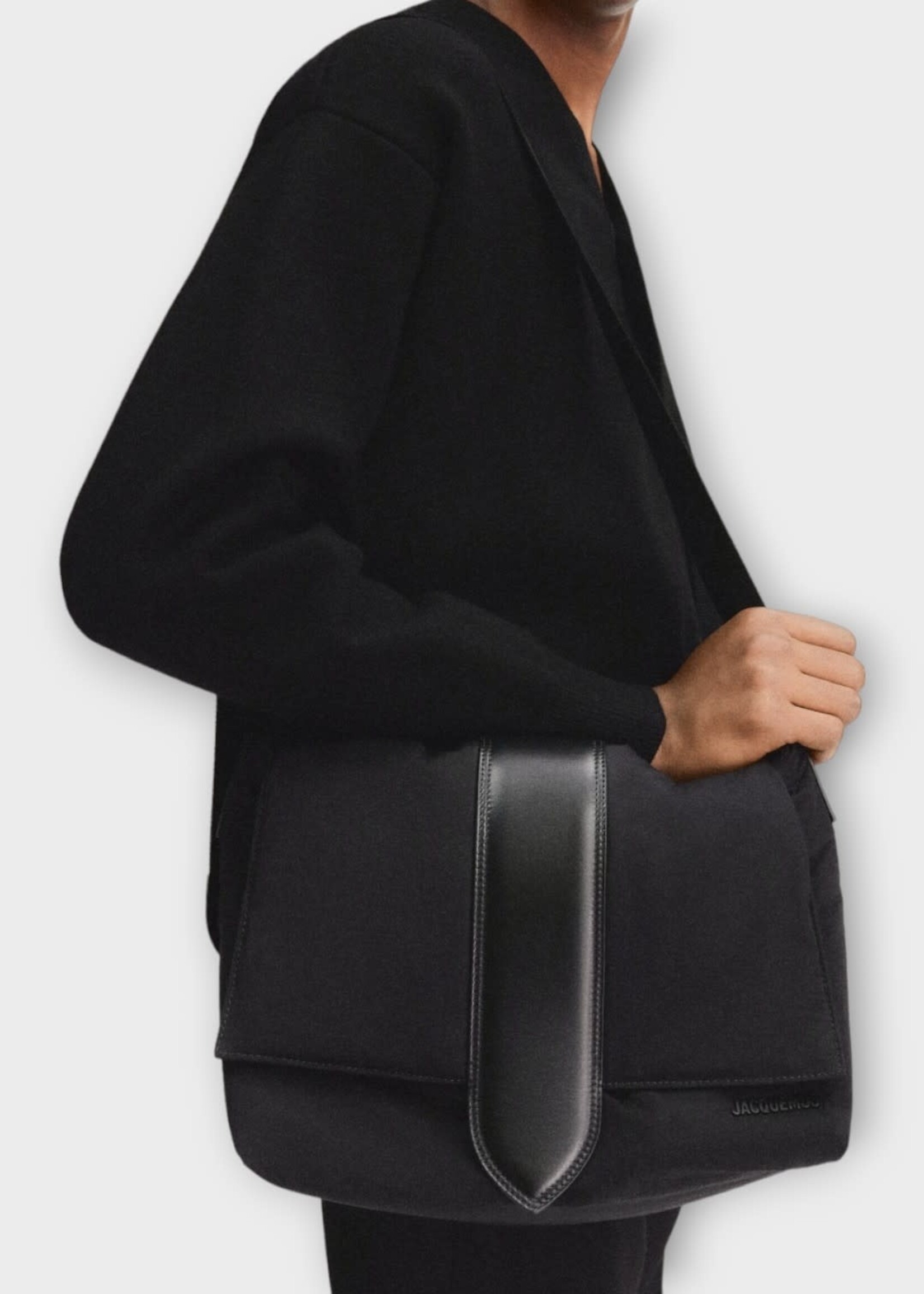 Jacquemus Jacquemus Bag, Black, Le Messenger Bambino Nylon Top Handle Flap Closure In Black