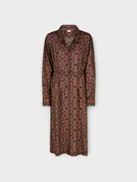 Dries Van Noten Dries Van Noten Dress, Print, Darlos Lightweight Silk Satin Printed Bicolor Swirl Pattern Belted Dress In Black & Brown