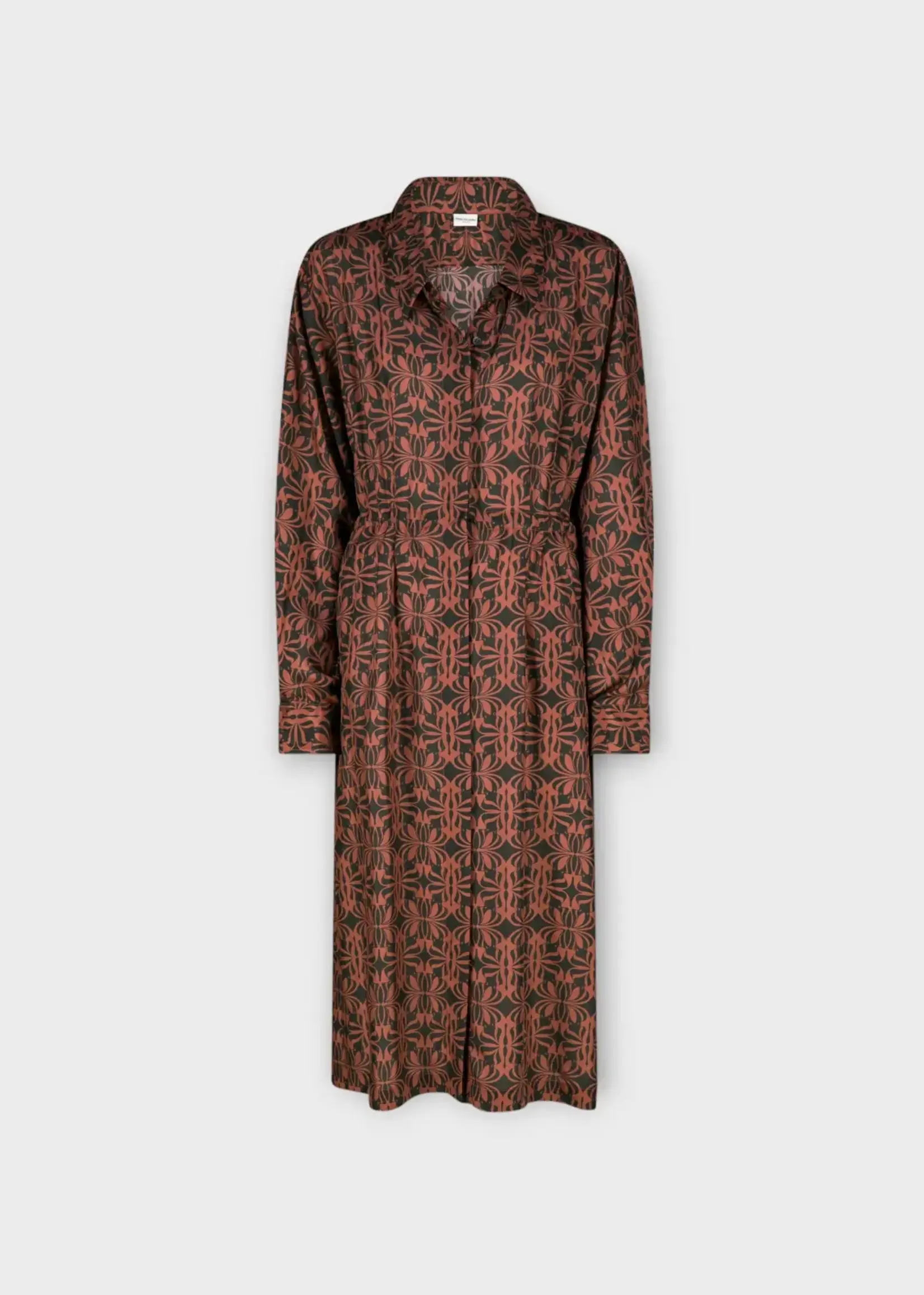 Dries Van Noten Dries Van Noten Dress, Print, Darlos Lightweight Silk Satin Printed Bicolor Swirl Pattern Belted Dress In Black & Brown