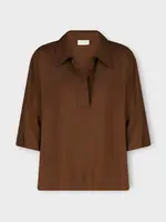 Dries Van Noten Dries Van Noten Top, Brown, Cools Loose Fit Collared Polo Top In Brown
