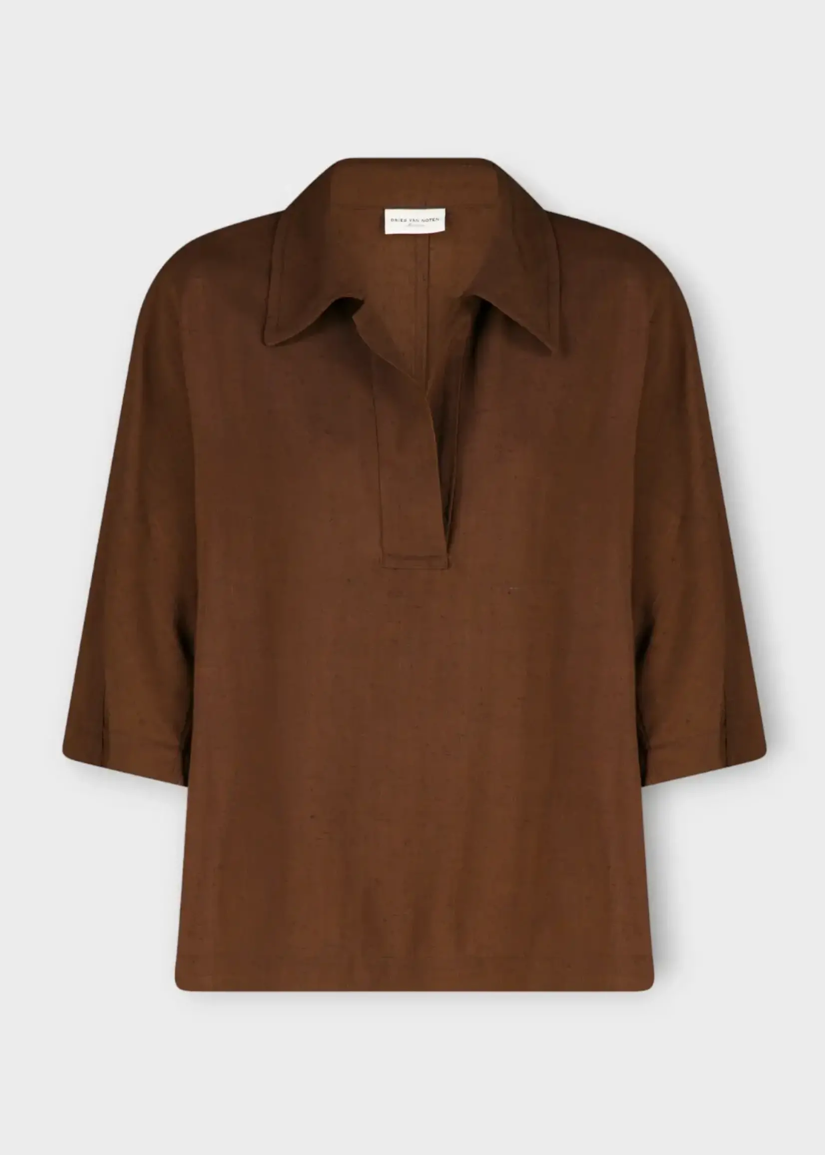 Dries Van Noten Dries Van Noten Top, Brown, Cools Loose Fit Collared Polo Top In Brown