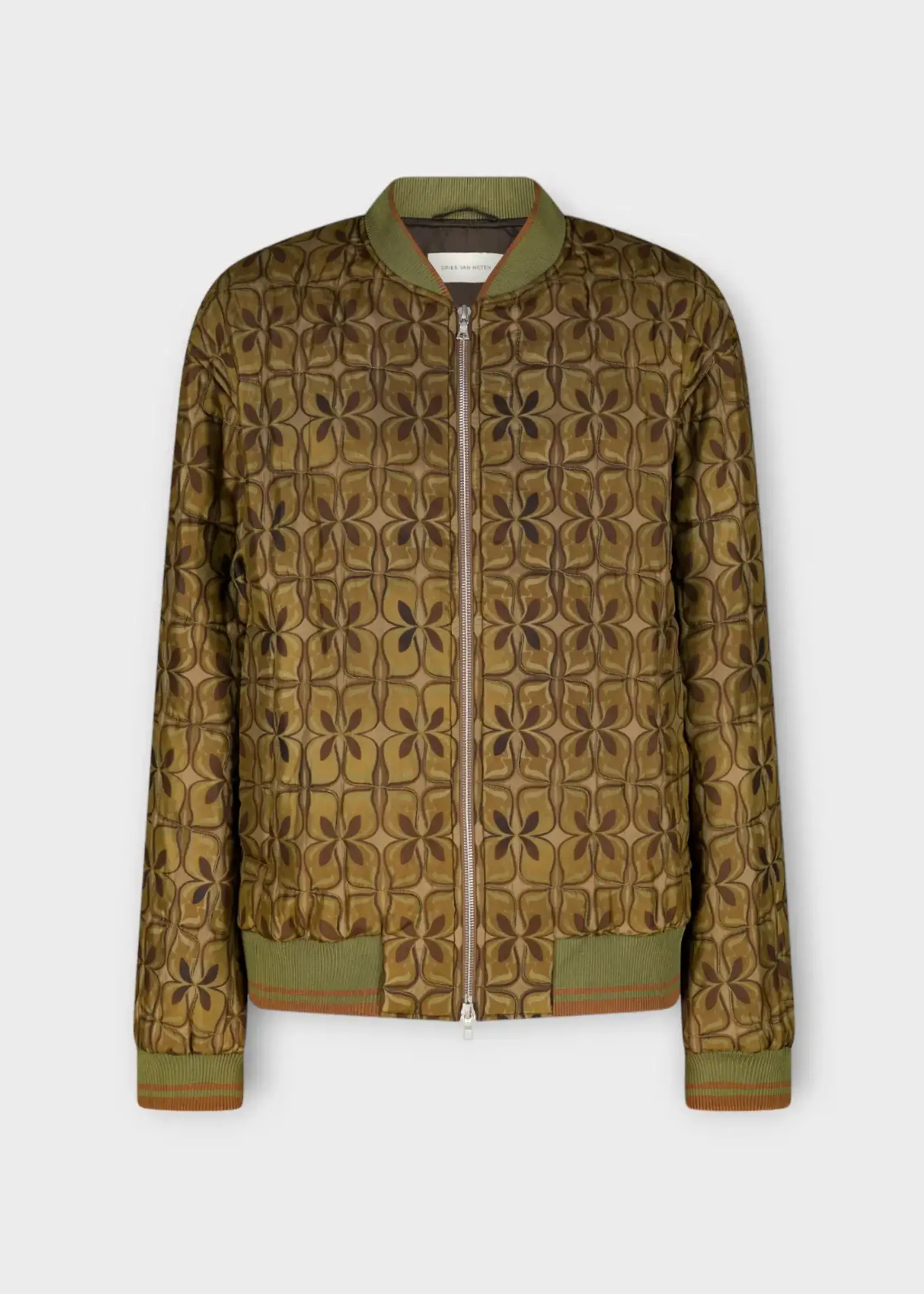 Dries Van Noten Dries Van Noten Jacket, Print, Volker Super Lightweight Quilted Printed Silk Ponge Zip Up Bomber In Brown