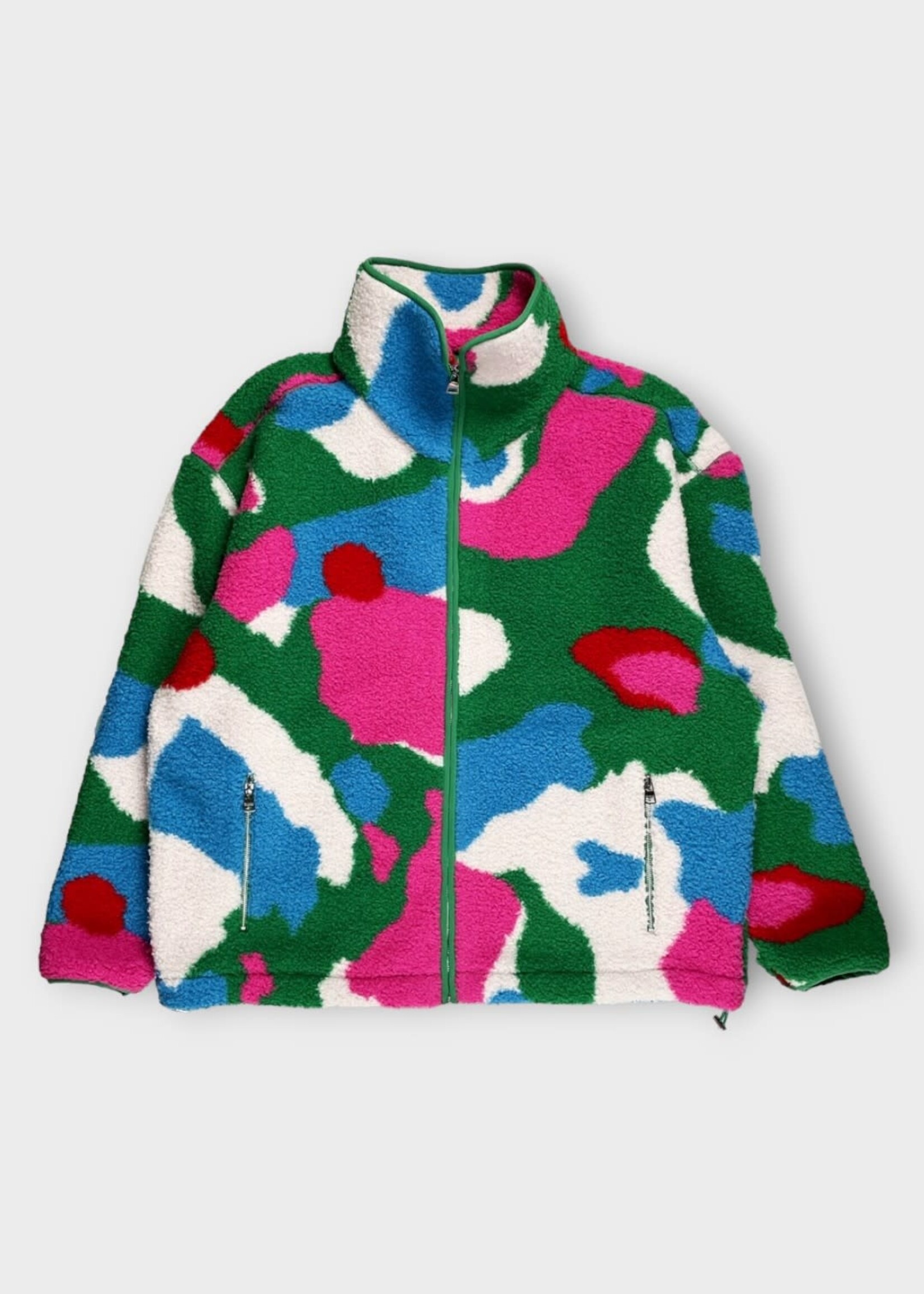 J.W. Anderson J.W. Anderson Jacket, Multi, Abstract Graphic Fleece High Neck Zip Up Jacket In Pink & Multi