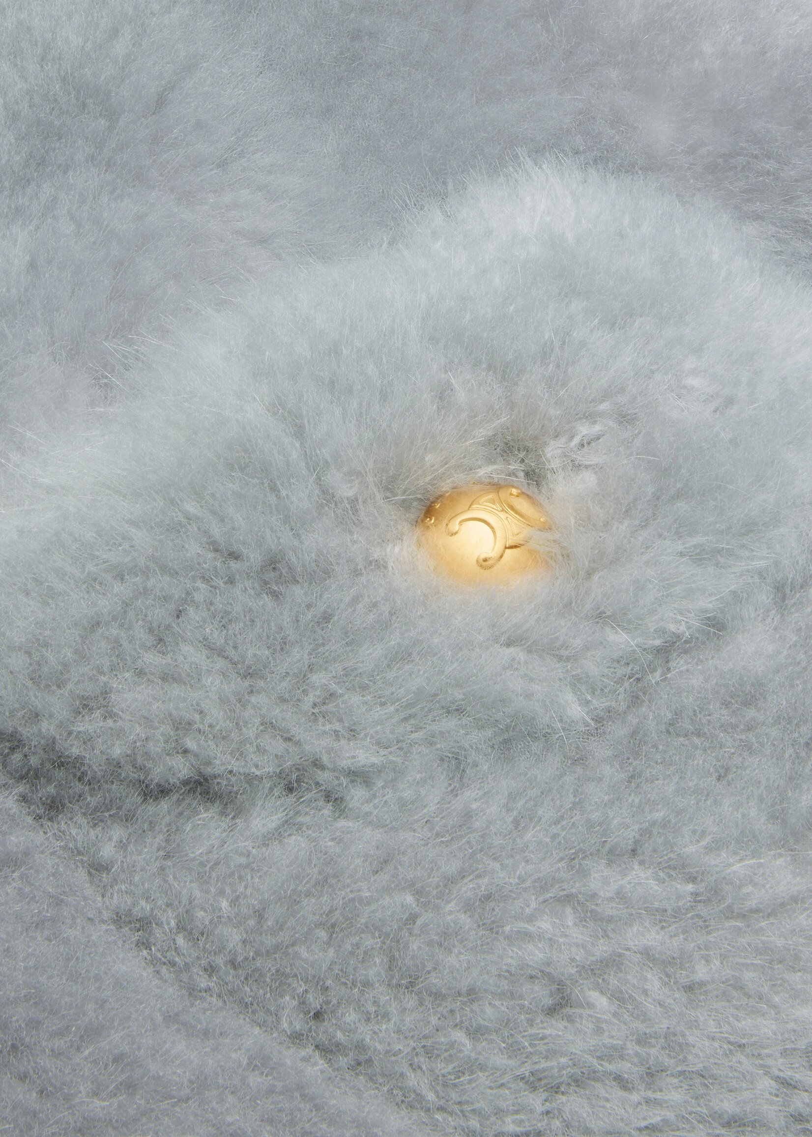 Celine Celine Jacket, Grey, Goat Cashmere Roud Neck Button Up Cardigan Jacket in Light Grey w/ Gold Buttons