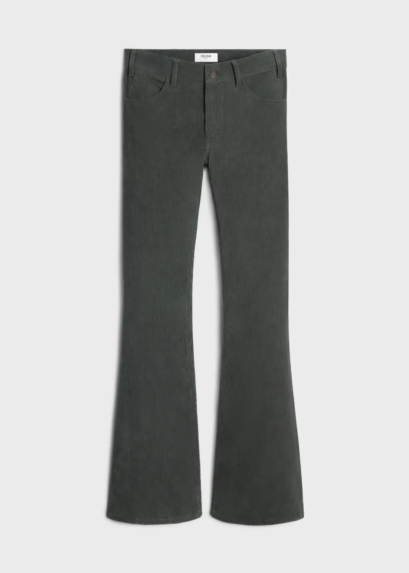 Celine Celine Trousers, Grey, Marco Cotton Corduroy Low Rise Flared Leg Jeans in Aged Corduroy Rinse