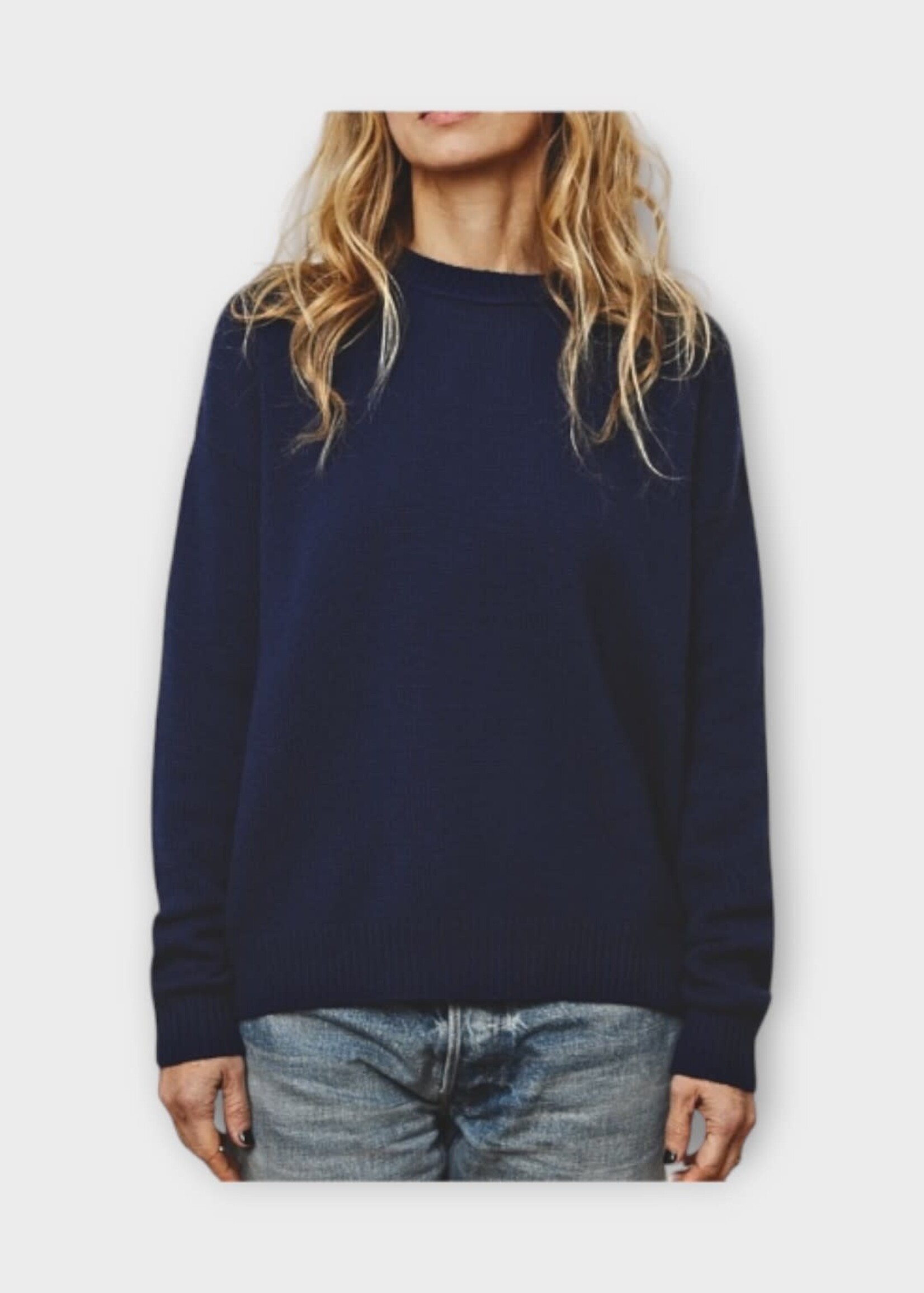 Alexandra Golovanoff AGT Knitwear, Navy, Agnes Spring Cashmere & Cotton Mix Crew Neck in Navy