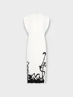 Lanvin Lanvin Dress, Multi, Short Sleeve Pleated Dress In White & Black w/ Side Buttons Opening