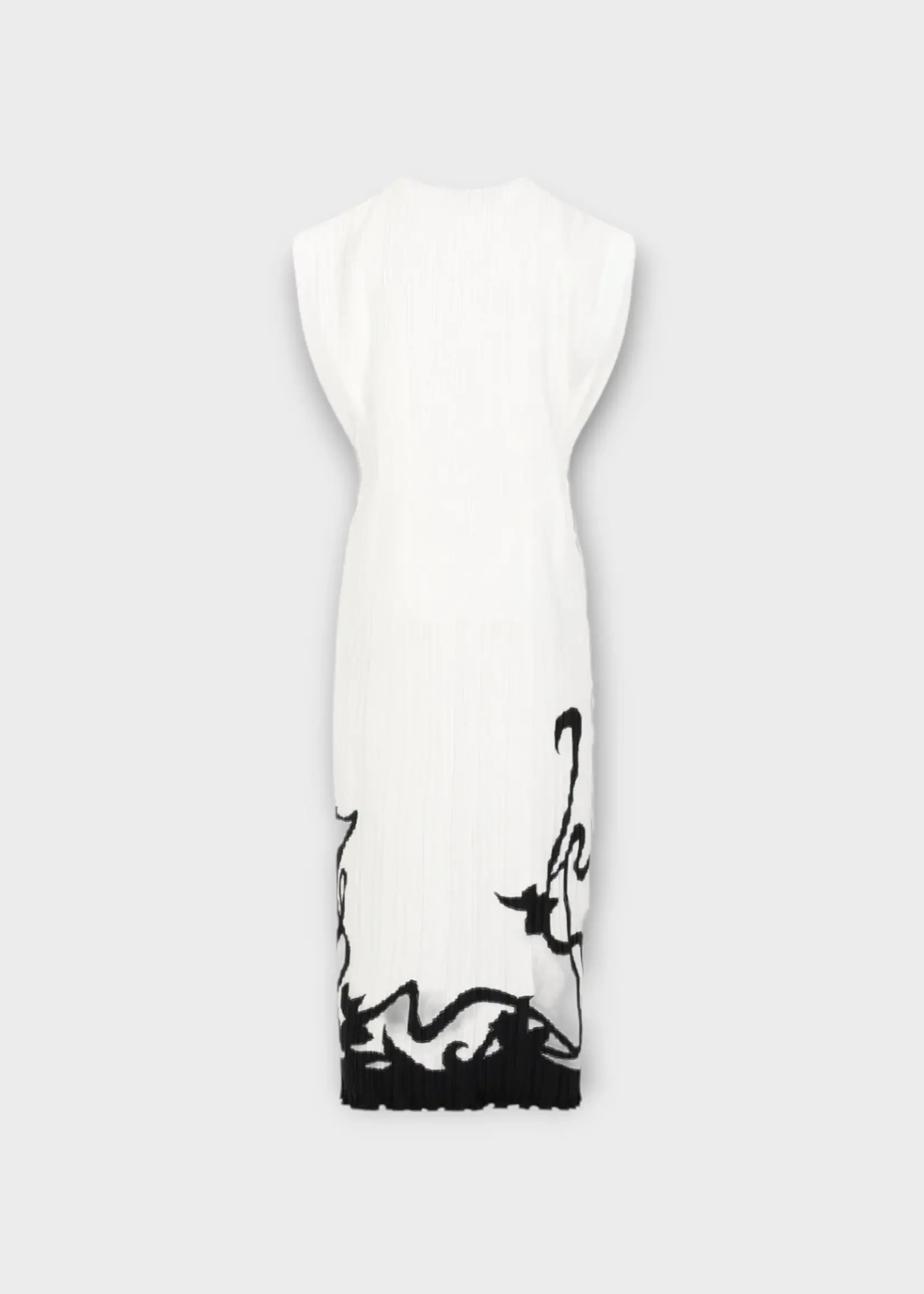 Lanvin Lanvin Dress, Multi, Short Sleeve Pleated Dress In White & Black w/ Side Buttons Opening