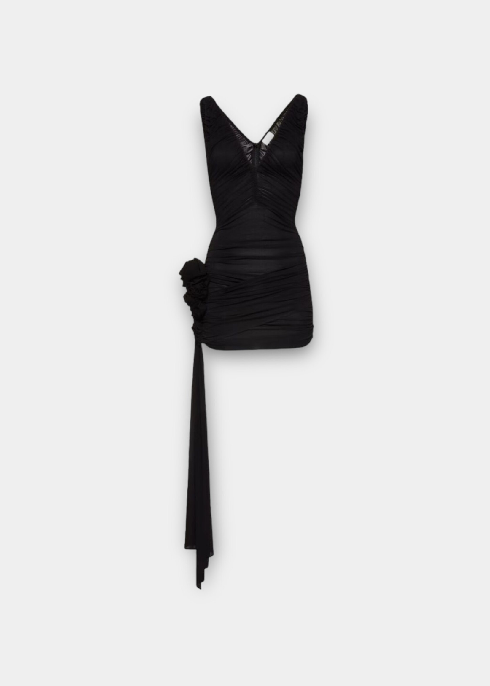 Magda Butrym Magda Butrym Dress, Black, V-Neck Sleeveless Ruffle Mini Dress w/ Tail