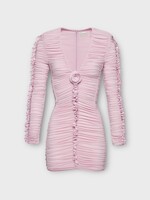 Magda Butrym Magda Butrym Dress, Pink, V-Neck Long Sleeve Ruffled Mini Dress w/ Flower Detail