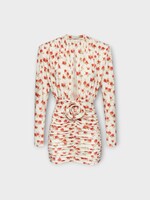 Magda Butrym Magda Butrym Dress, Print, Crew Neck Long Sleeve Ruffle Skirt Mini Dress in Cream w/ Rose Print