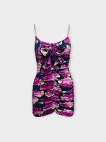 Magda Butrym Magda Butrym Dress, Print, Sleveless Ruched Mini Tank Dress in Navy Floral Print w/ Flower Application
