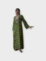 Muzungu Sisters Muzungu Sisters Dress, Print, Vera Silk V-Neck Long Sleeve Kaftan In Green w/ Snake Print