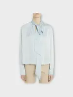 Lanvin Lanvin Shirt, Blue, Silk V-Neck Shall Cape Back Bustier Blouse In Sky Blue