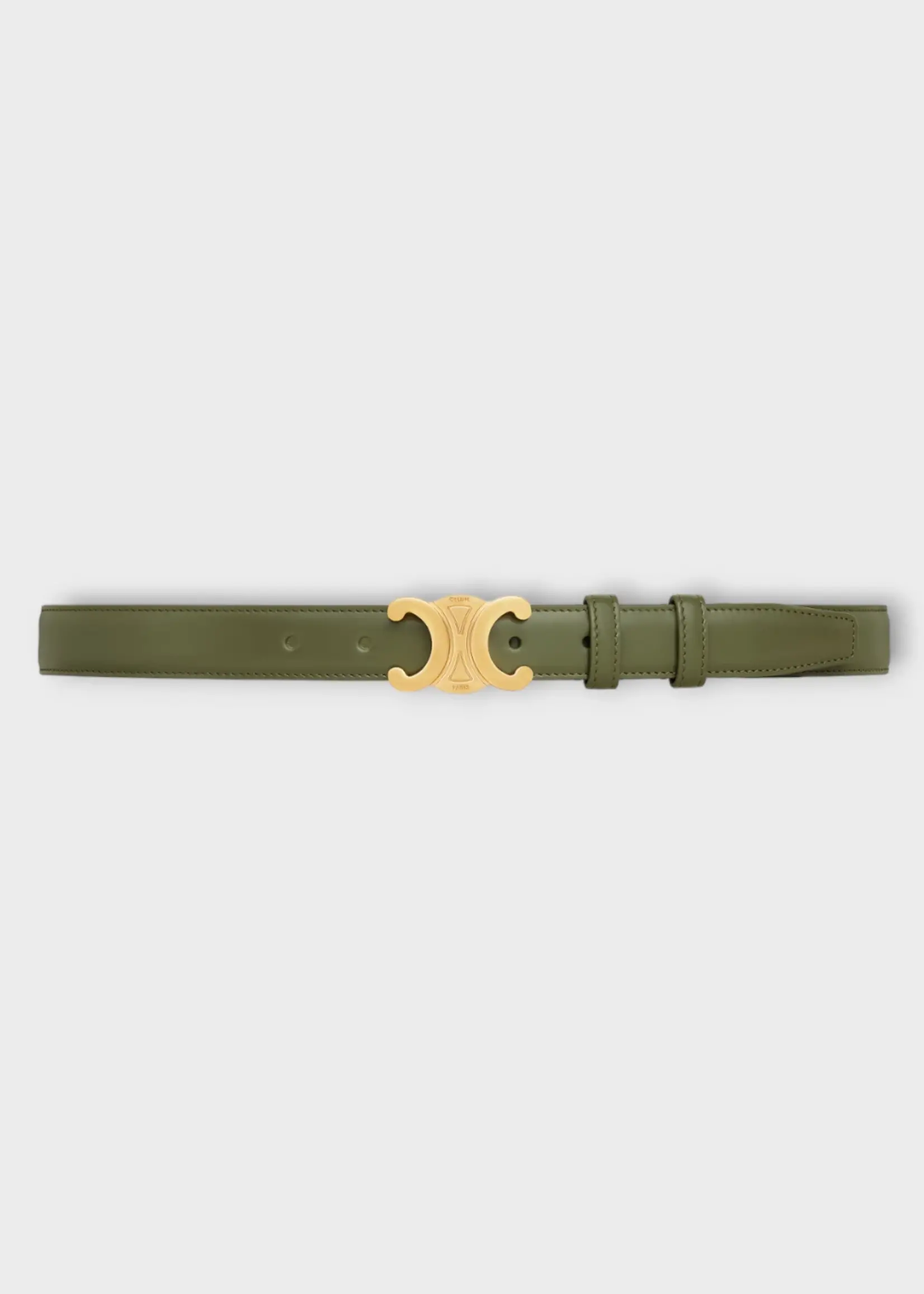 Celine Celine Belt, Green, Triomphe Medium Belt In Dark Olive w/ Gold Buckle