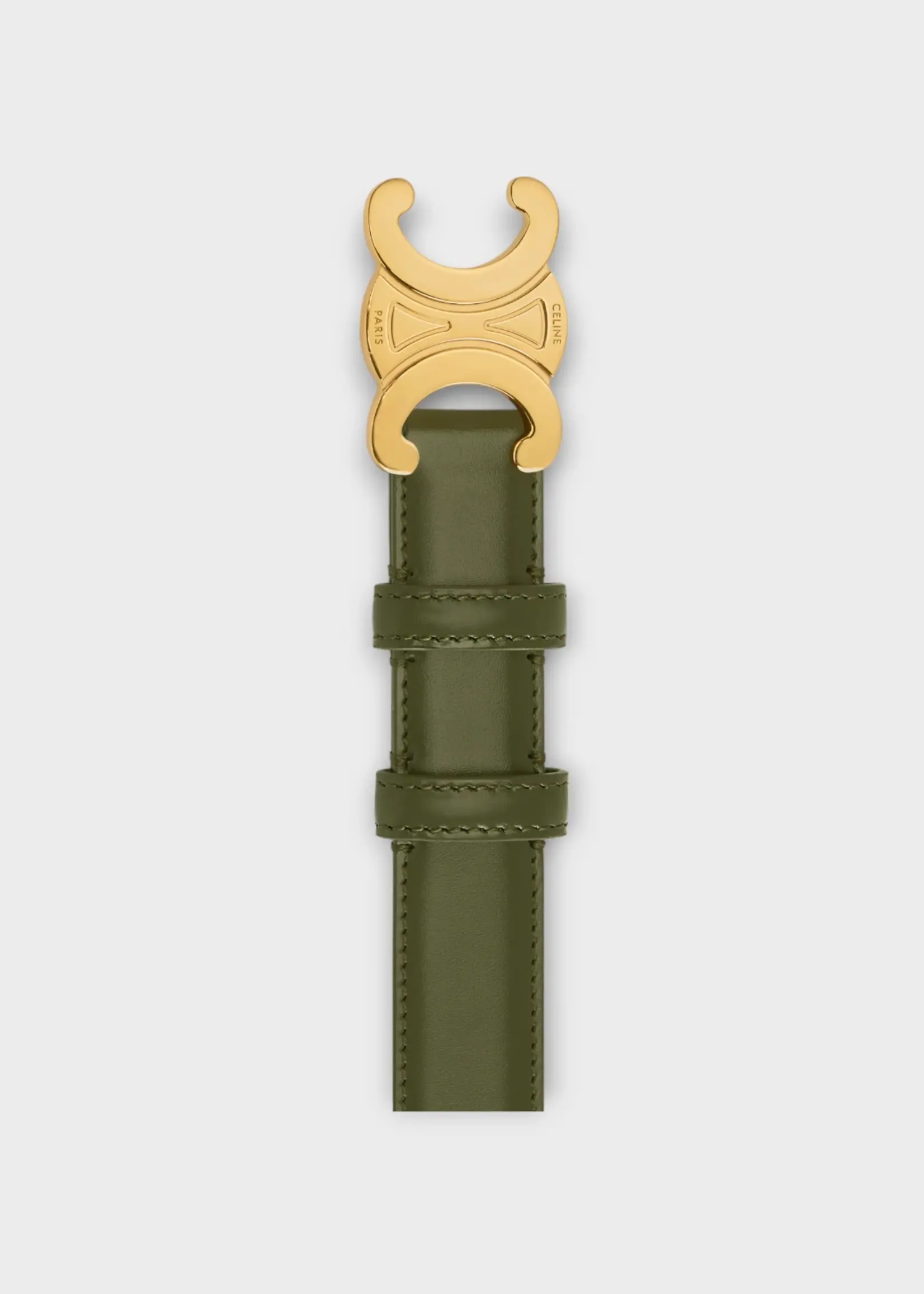 Celine Celine Belt, Green, Triomphe Medium Belt In Dark Olive w/ Gold Buckle