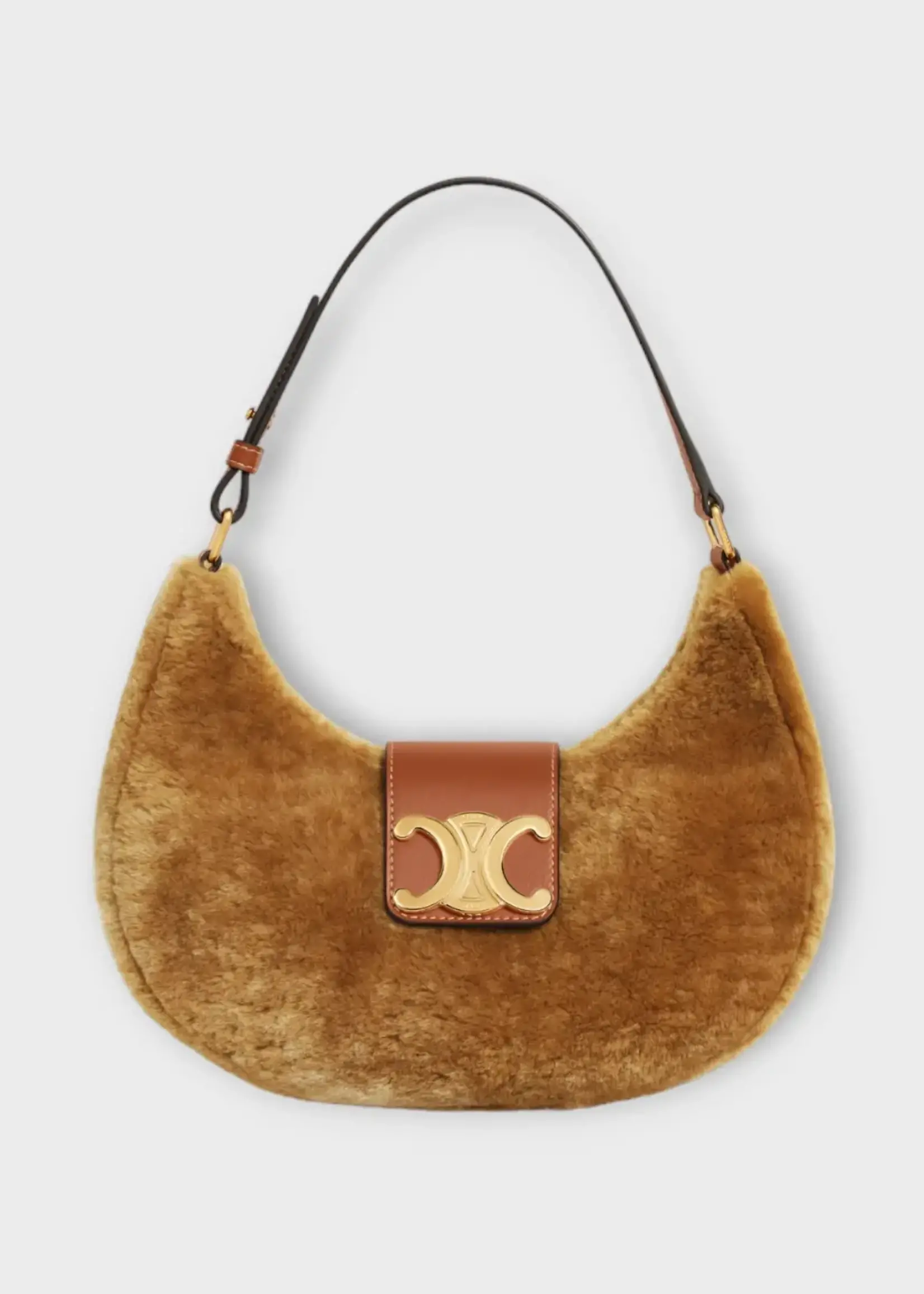 Celine Celine Bag, Brown, Ava Shearling & Calf Leather Triomphe Medium Bag in Camel