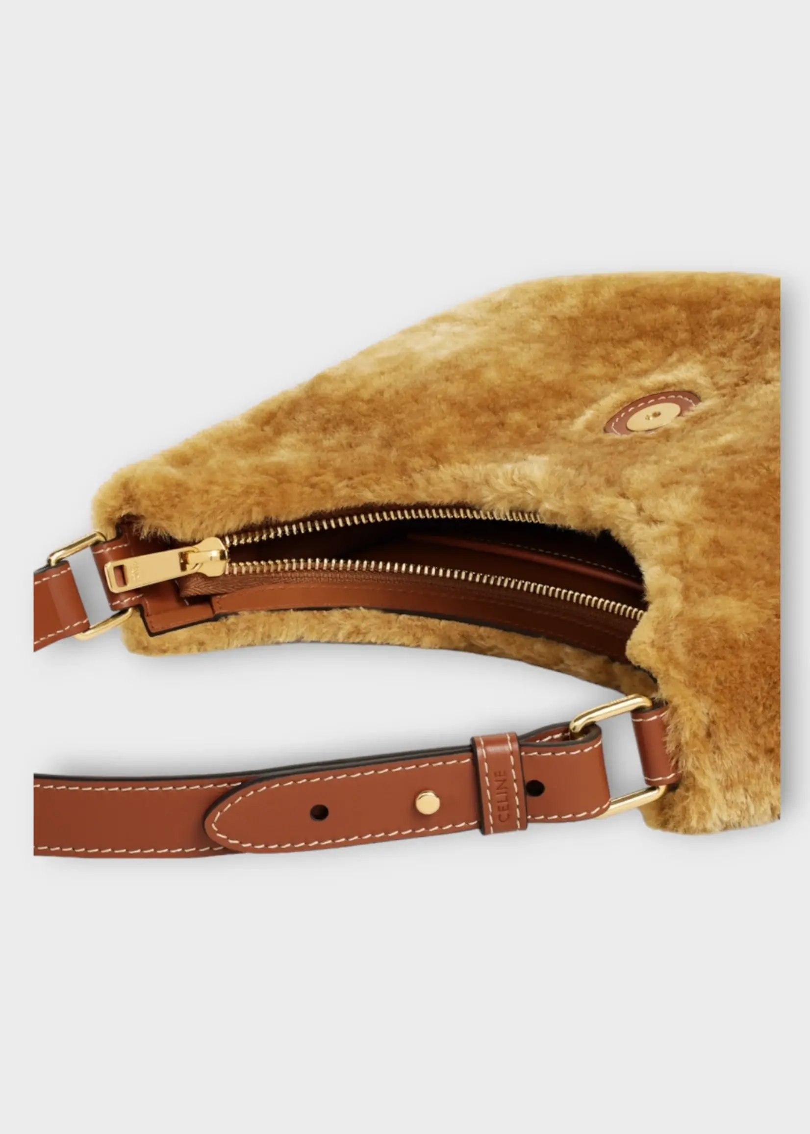 Celine Celine Bag, Brown, Ava Shearling & Calf Leather Triomphe Medium Bag in Camel