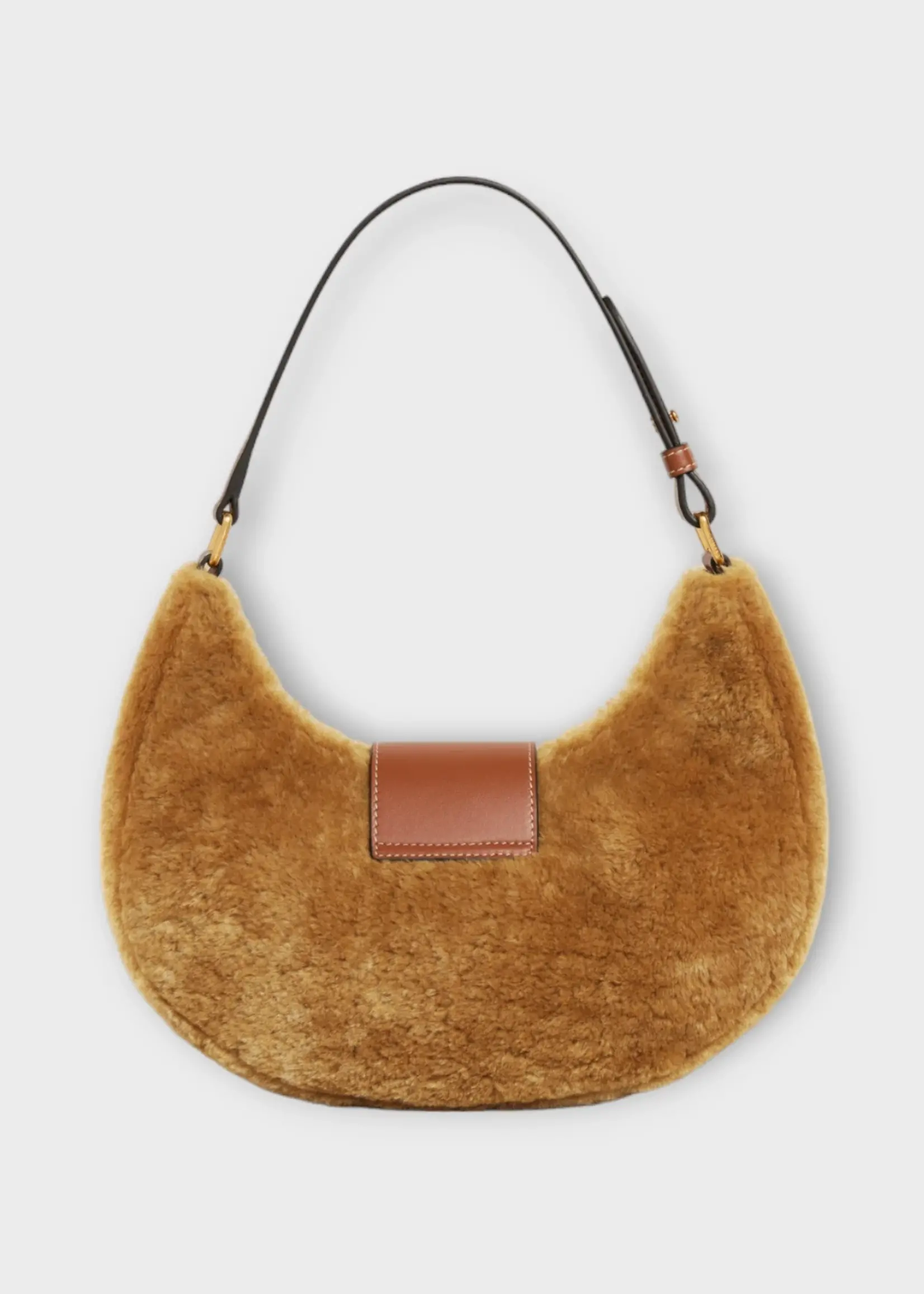 Celine Celine Bag, Brown, Ava Shearling & Calf Leather Triomphe Medium Bag in Camel