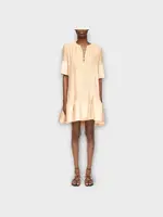 Lanvin Lanvin Dress, Orange, V-Neck Drawstring Pleated Short Sleeve Ruffled Dress In Apricot