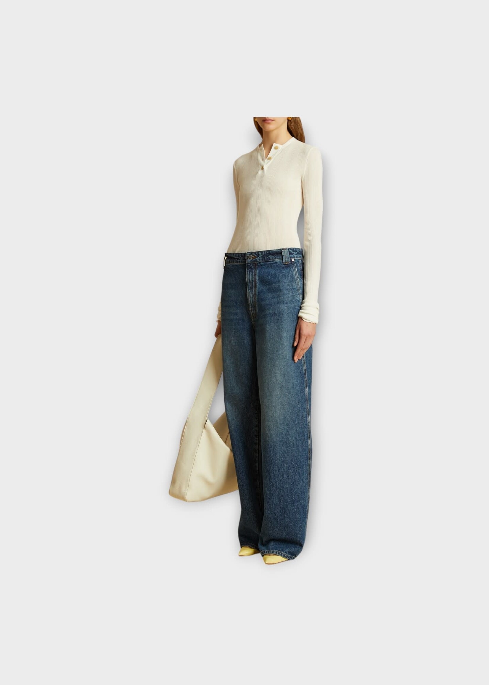 Khaite Khaite Jeans, Blue, Bacall Rigid Cotton Relaxed Fit Low Waist Denim Trousers In Archer