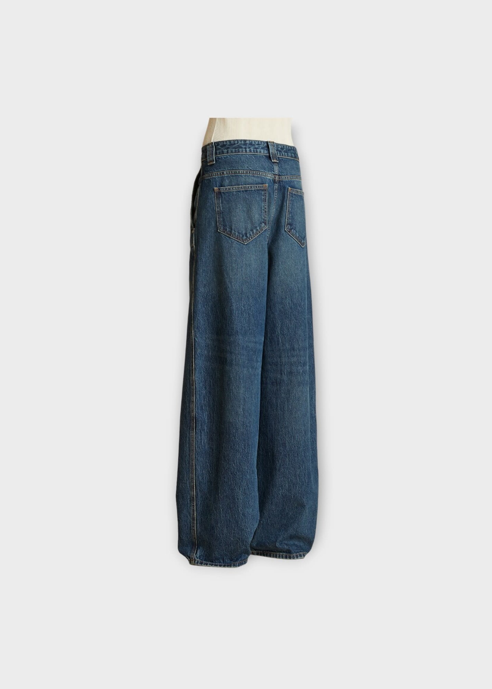 Khaite Khaite Jeans, Blue, Bacall Rigid Cotton Relaxed Fit Low Waist Denim Trousers In Archer