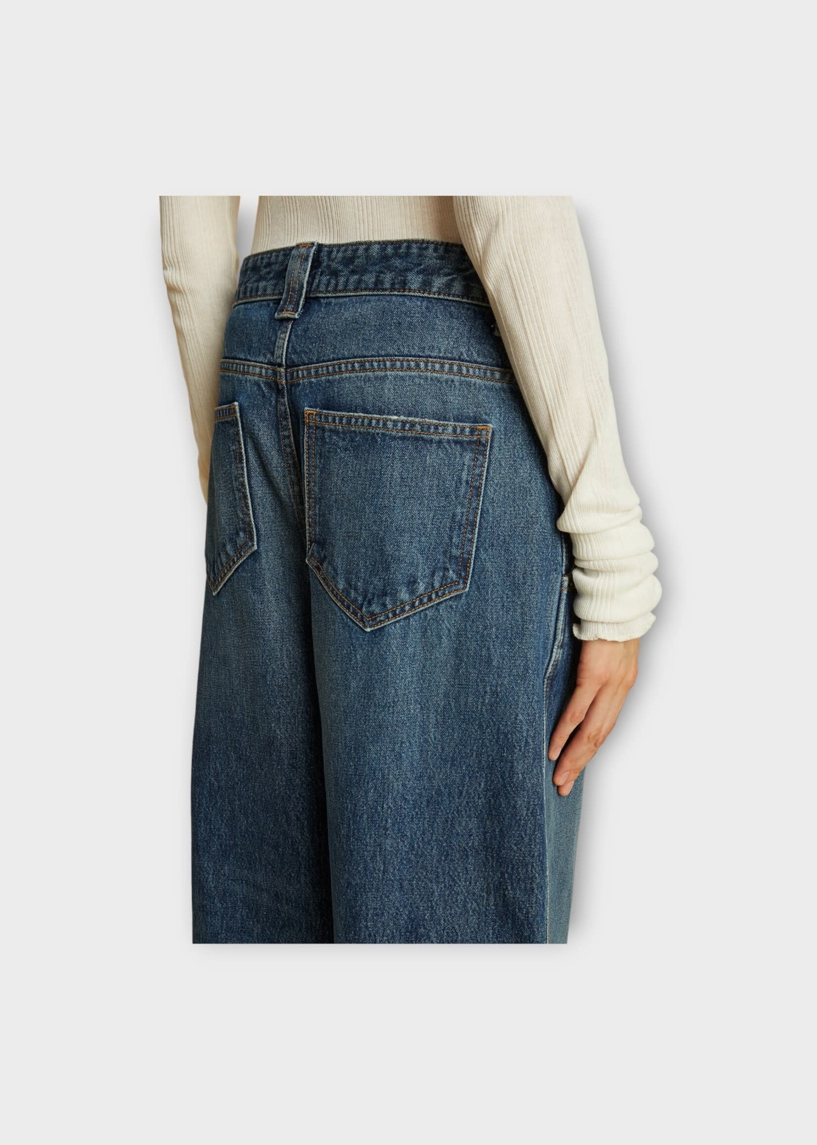 Khaite Khaite Jeans, Blue, Bacall Rigid Cotton Relaxed Fit Low Waist Denim Trousers In Archer