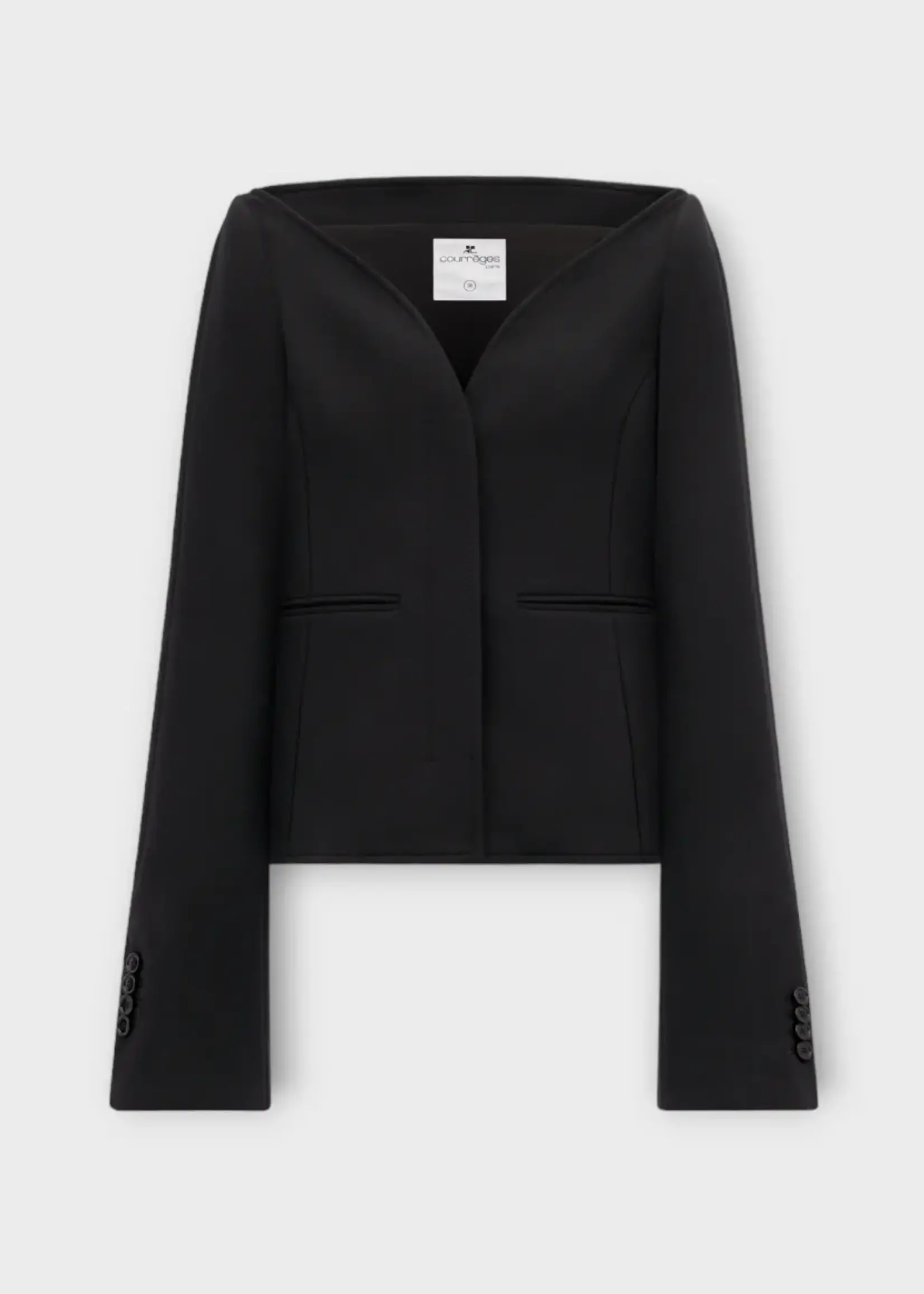 Courreges Courreges Jacket, Black, Long Flared Sleeves Ellipse Heritage Crepe Tailored Jacket #26