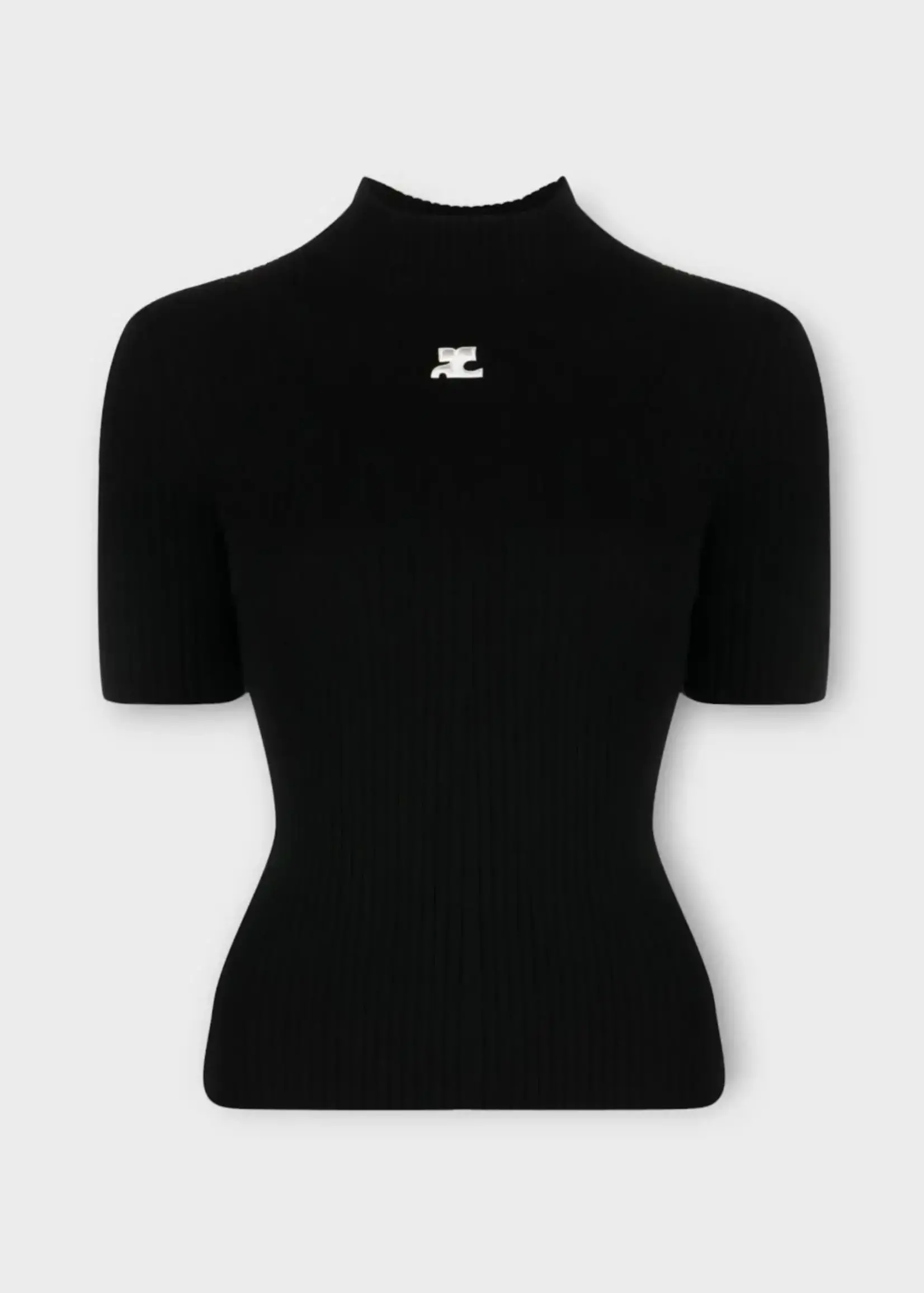 Courreges Courreges Top, Black, Cotton High Neck Short Sleeve Reedition Ribbed Knit Jumper