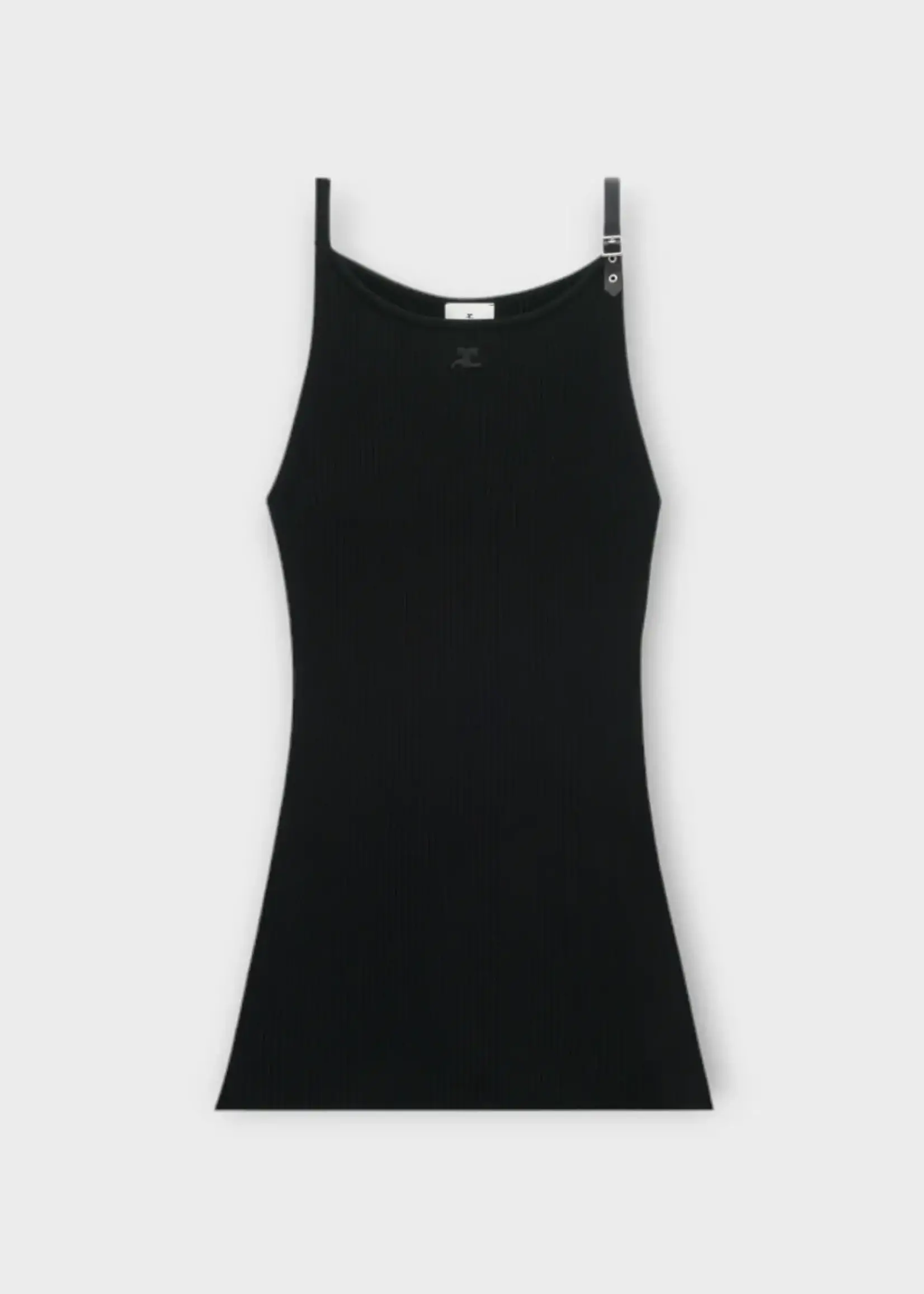 Courreges Courreges Dress, Black, Neckline Sleeveless Ribbed Knit Dress w/ Strap Detail