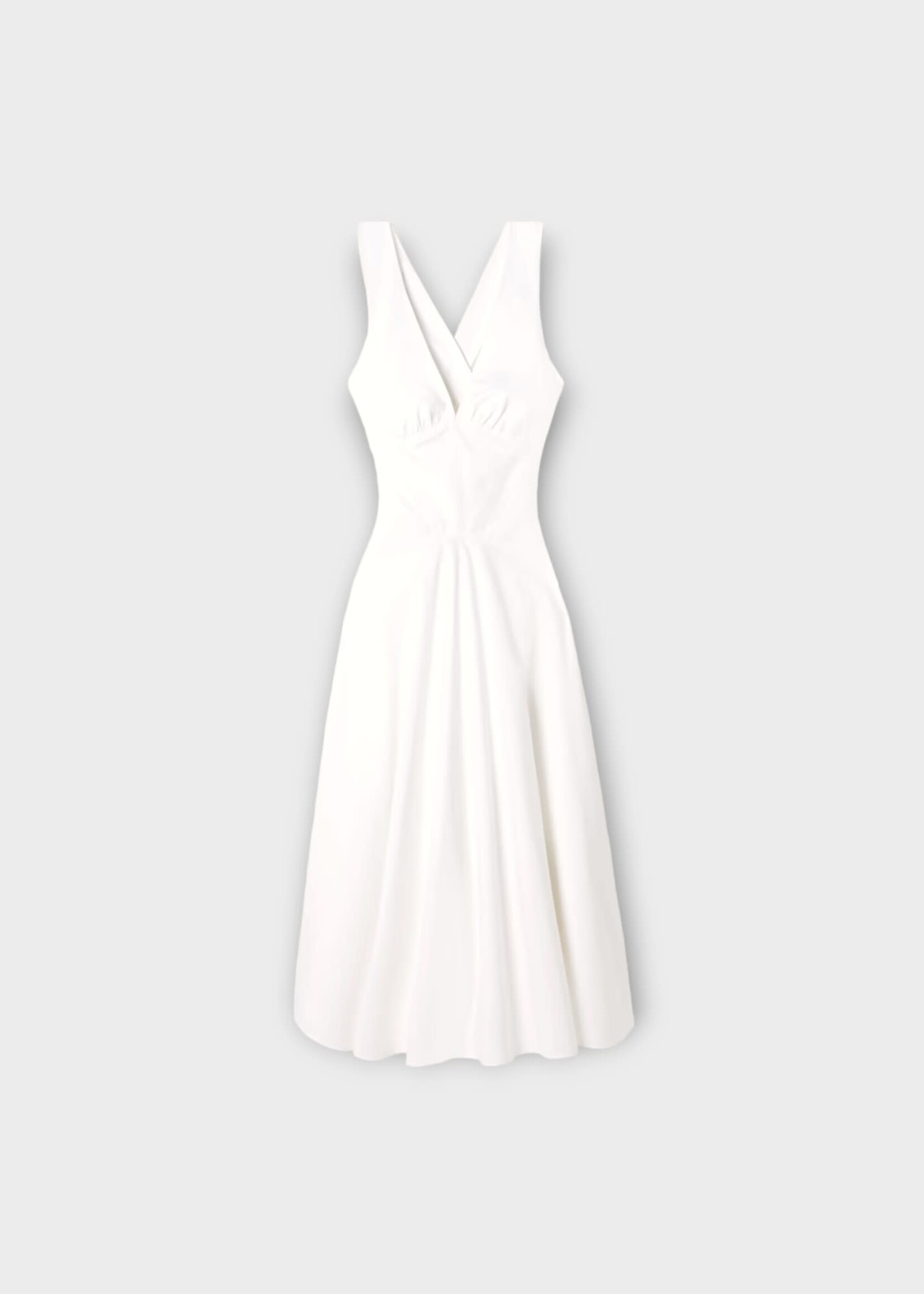 Alaia Alaia Dress, White, Striped Openwork Poplin Deep V-Neck Sleeveless Crossback Long Dress