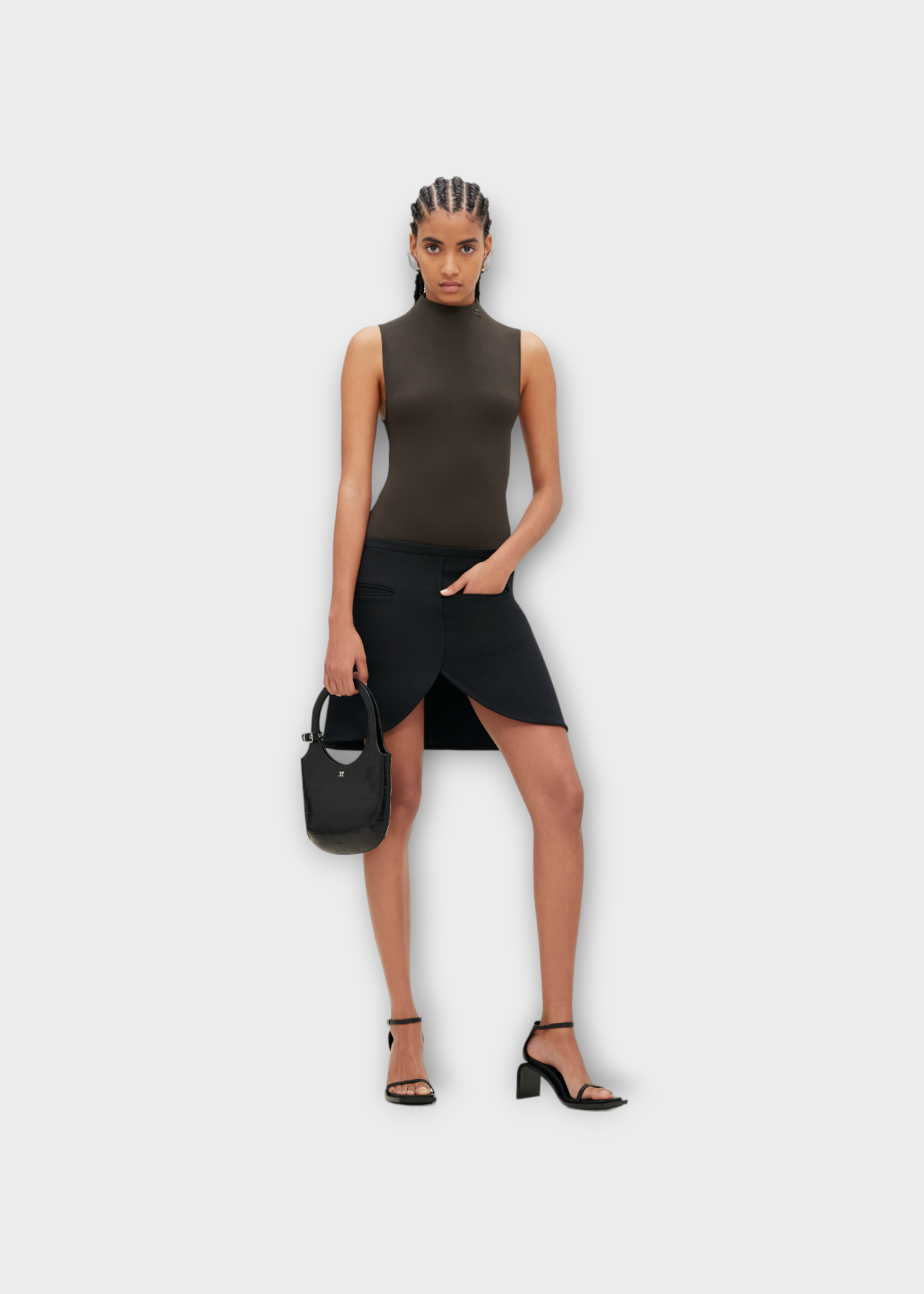 Courreges Courreges Skirt, Black, Ellipse Heritage Crepe Overlapping Mini Skirt #15